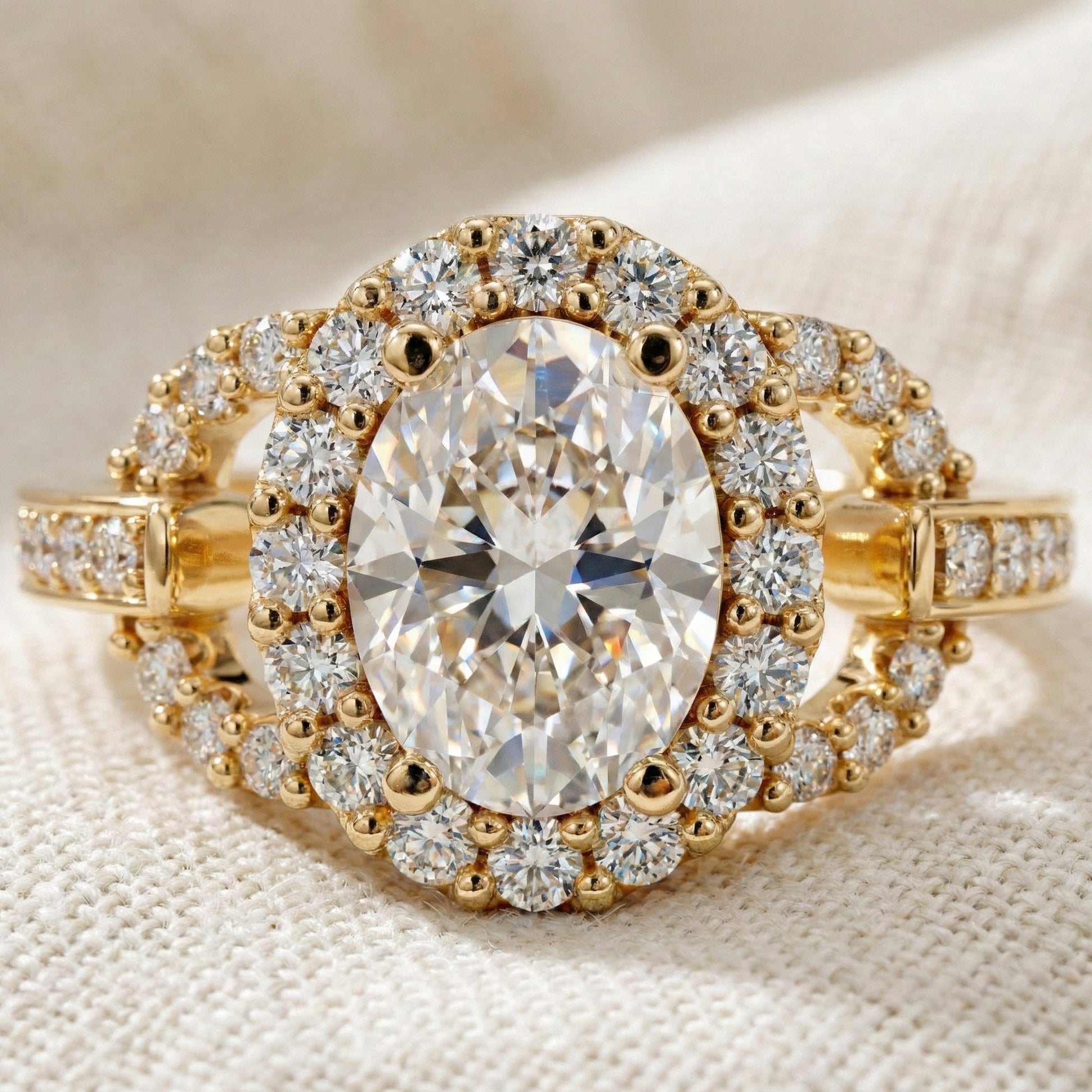 Elegant Oval Double Halo Pave Engagement Ring in 14k Solid Gold, 1.25 CT Oval Cut Lab Created Diamonds, Anniversary Gift