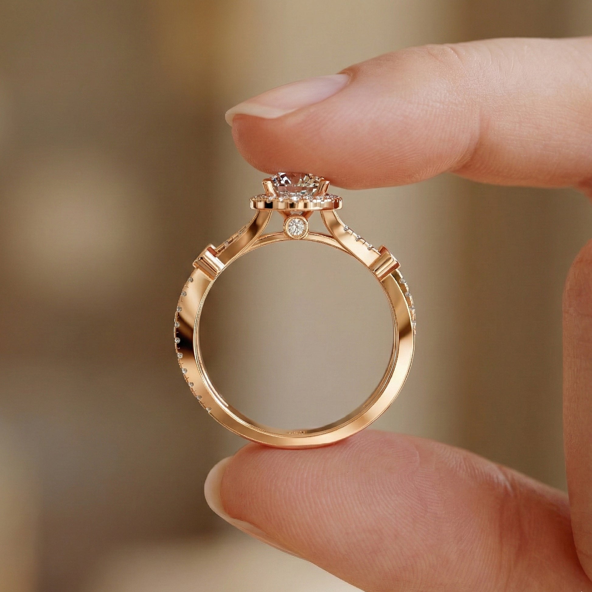 Round Halo Split Shank Engagement Ring in 14K Solid Gold, 0.70 CT Round Cut Lab Created Diamond, Proposal Ring, Gift for Her