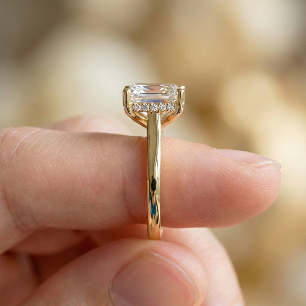 2.50 CT Princess Four Prong Hidden Halo Engagement Ring, 14K Solid Gold Wedding Band, Promise Ring for Women, Bridal Jewelry Gift
