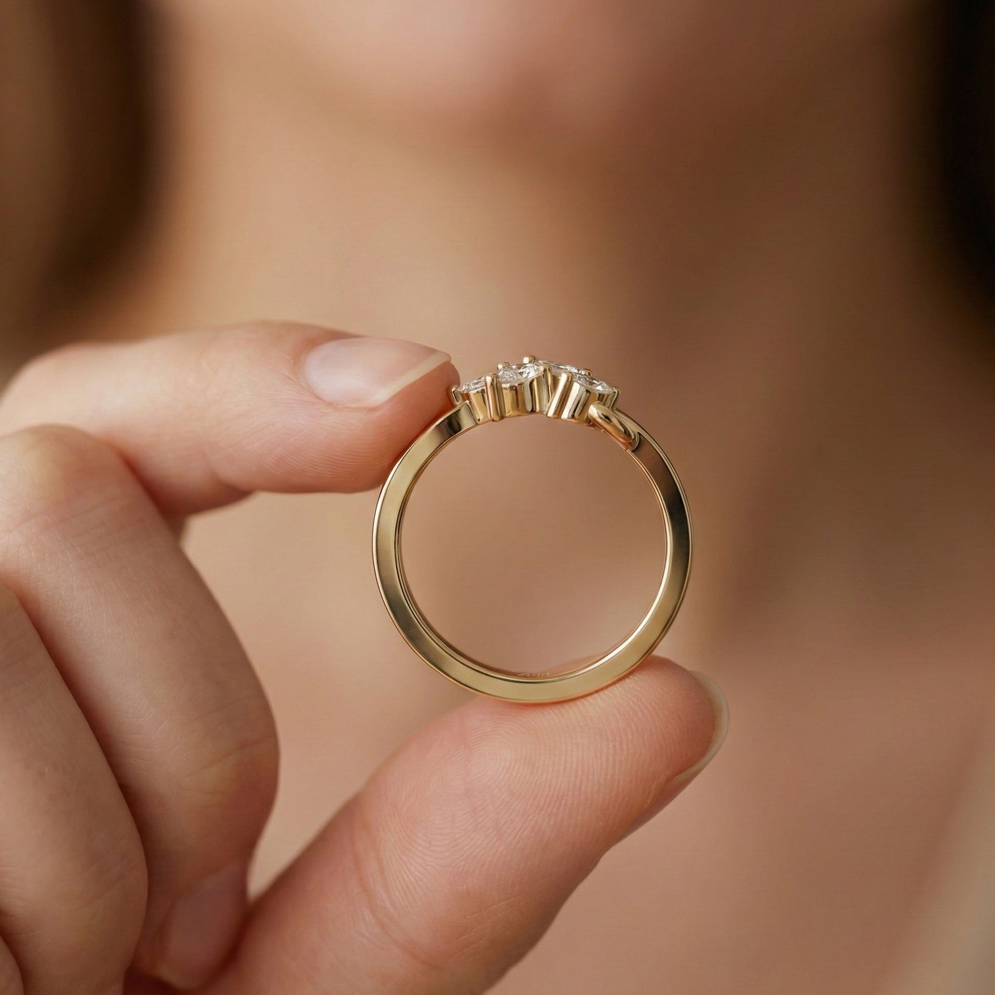 Floral Marquise Cluster Wedding Band in 14k Solid Gold, 0.40 TCW Marquise Cut Lab Created Diamonds, Anniversary Gift For Her, Everyday Band