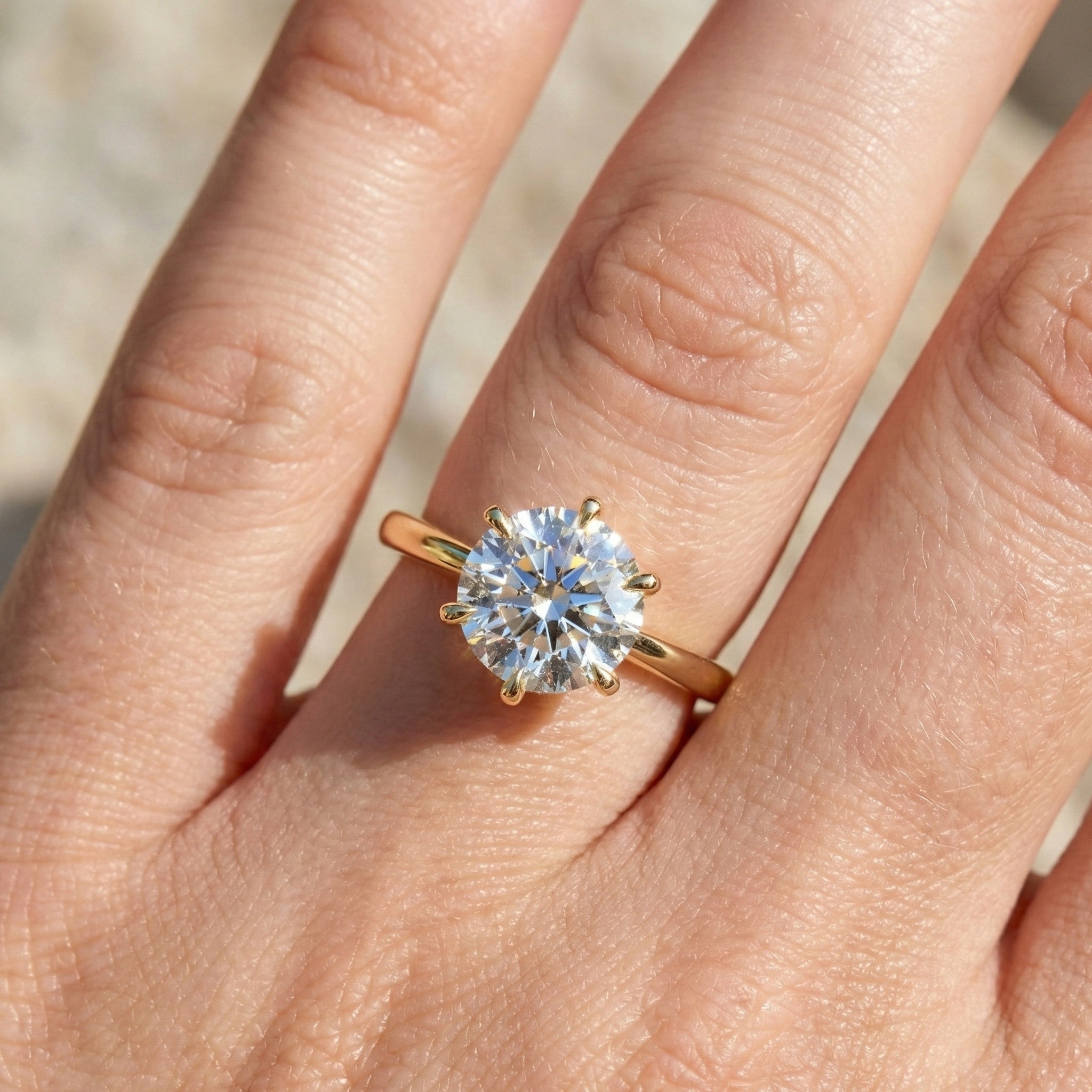 Classic Cathedral Shank Six-Prong Solitaire Engagement Ring 14k Solid Gold, 1.00 CT Round Cut Lab Diamonds, Bridal Ring for Women