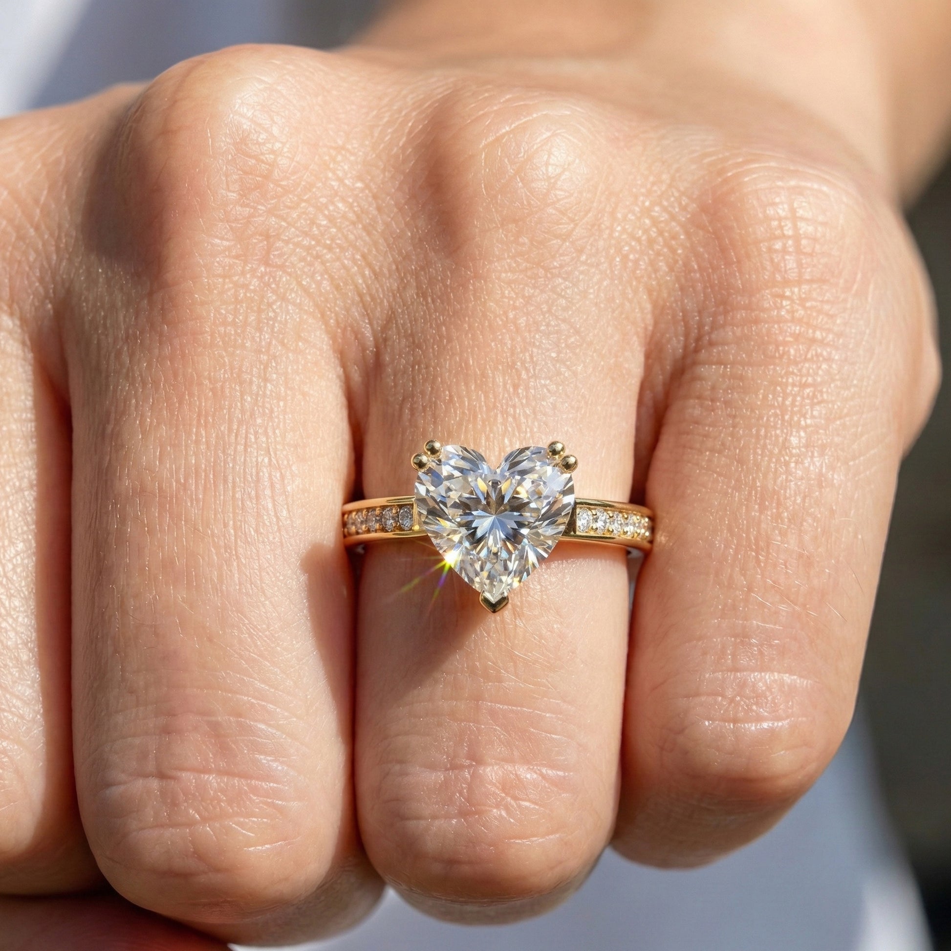 1.25 CT Heart Cut Solitaire Pave Engagement Ring in Lab Diamond – 14K Solid Gold, Anniversary Gift for Her, Handmade Jewelry