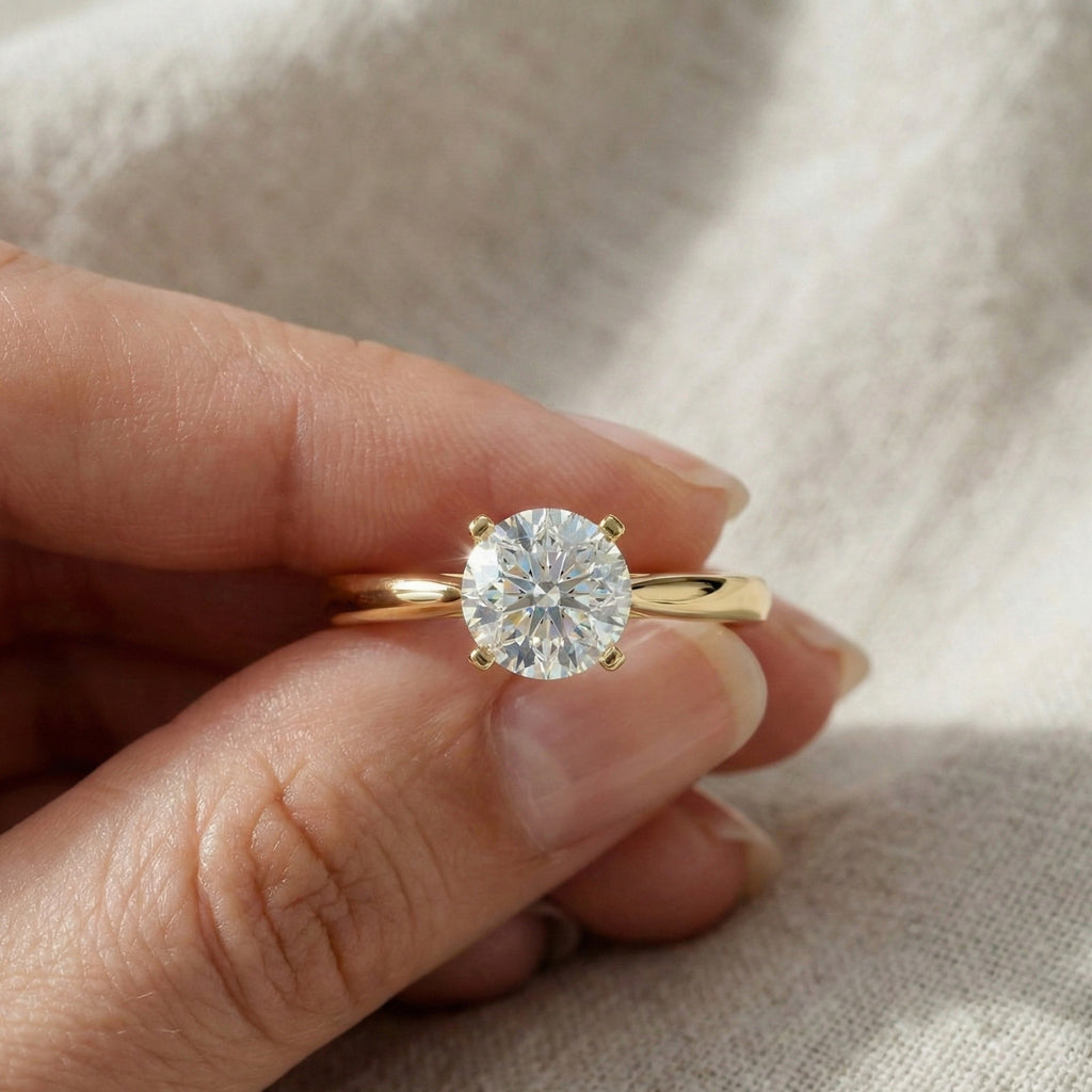 Elegant Solitaire Engagement Ring in 14K Solid Gold, 0.75 CT Round Cut Lab Created Diamond, Wedding Gift for Her, Everyday Ring