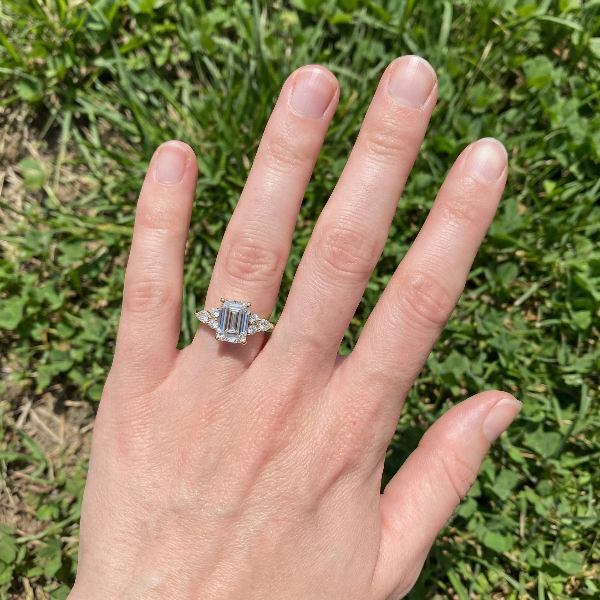 1.00 CT Emerald Cut Cluster Trio Engagement Ring in Lab Diamond – 14k Solid Gold, Anniversary Gift for Wife, Everyday Wedding Ring