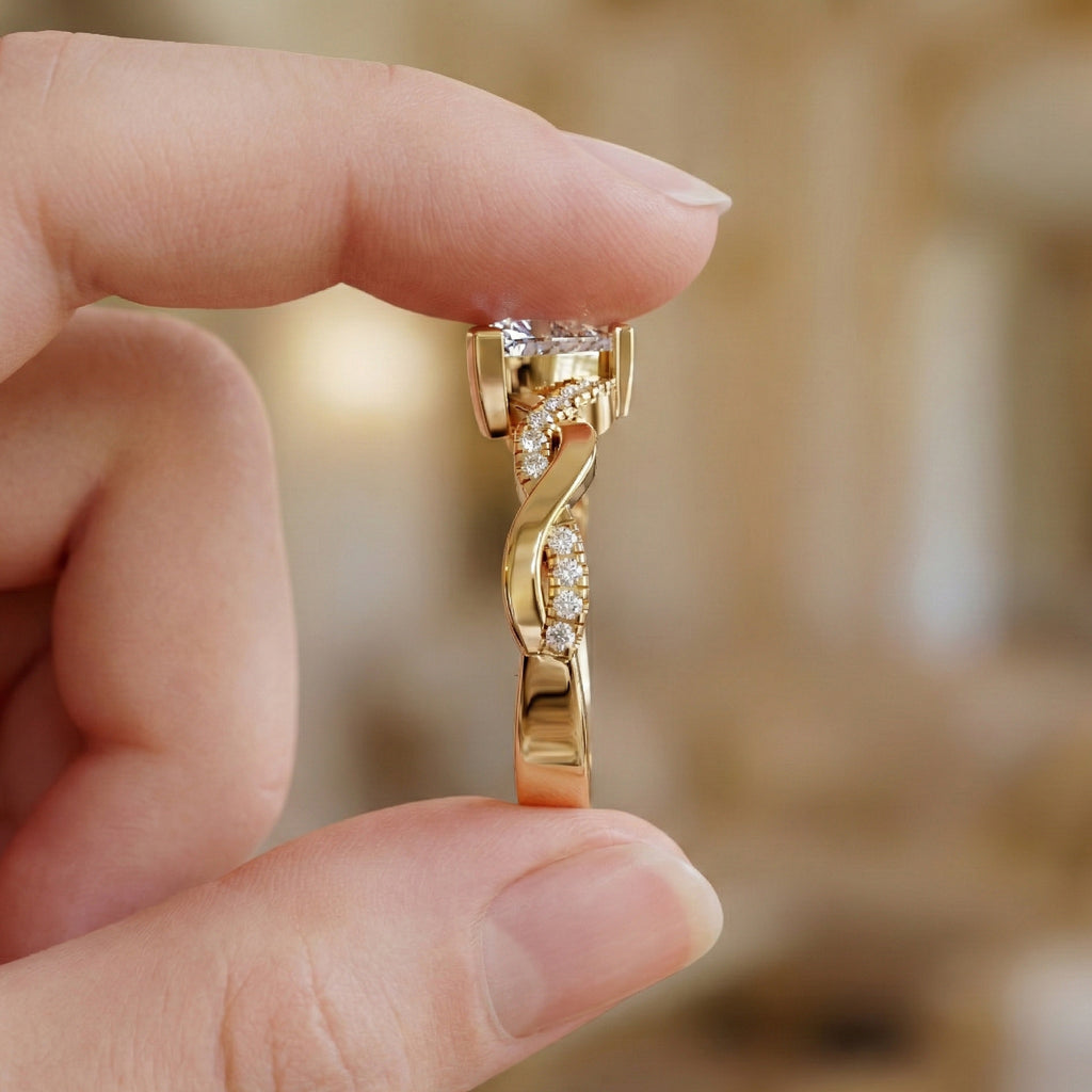 Twisted Infinity Trillion Solitaire Engagement Ring in 14K Solid Gold, 0.70 CT Trillion Cut Lab Created Diamond, Gift for Her