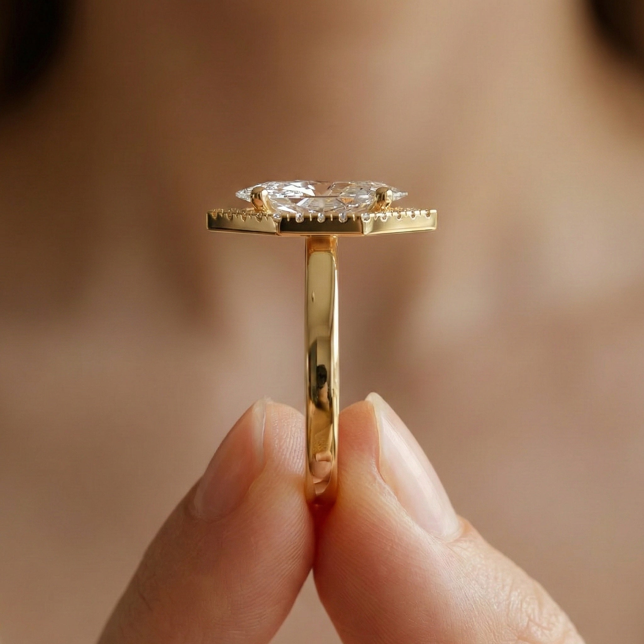 Art Deco Inspired Dutch Cut Halo Engagement Ring in 14K Solid Gold, 2.00 CT Dutch Marquise Cut Lab Created Diamond, Anniversary Gift for Her