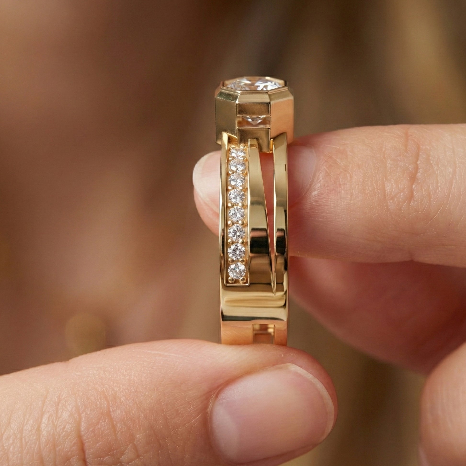 Octagon Bezel Style Split Shank Pavé Men's Engagement Ring in 14k Solid Gold, 0.50 CT Octagon Cut Lab Grown Diamond, Everyday Wedding Gift For Him