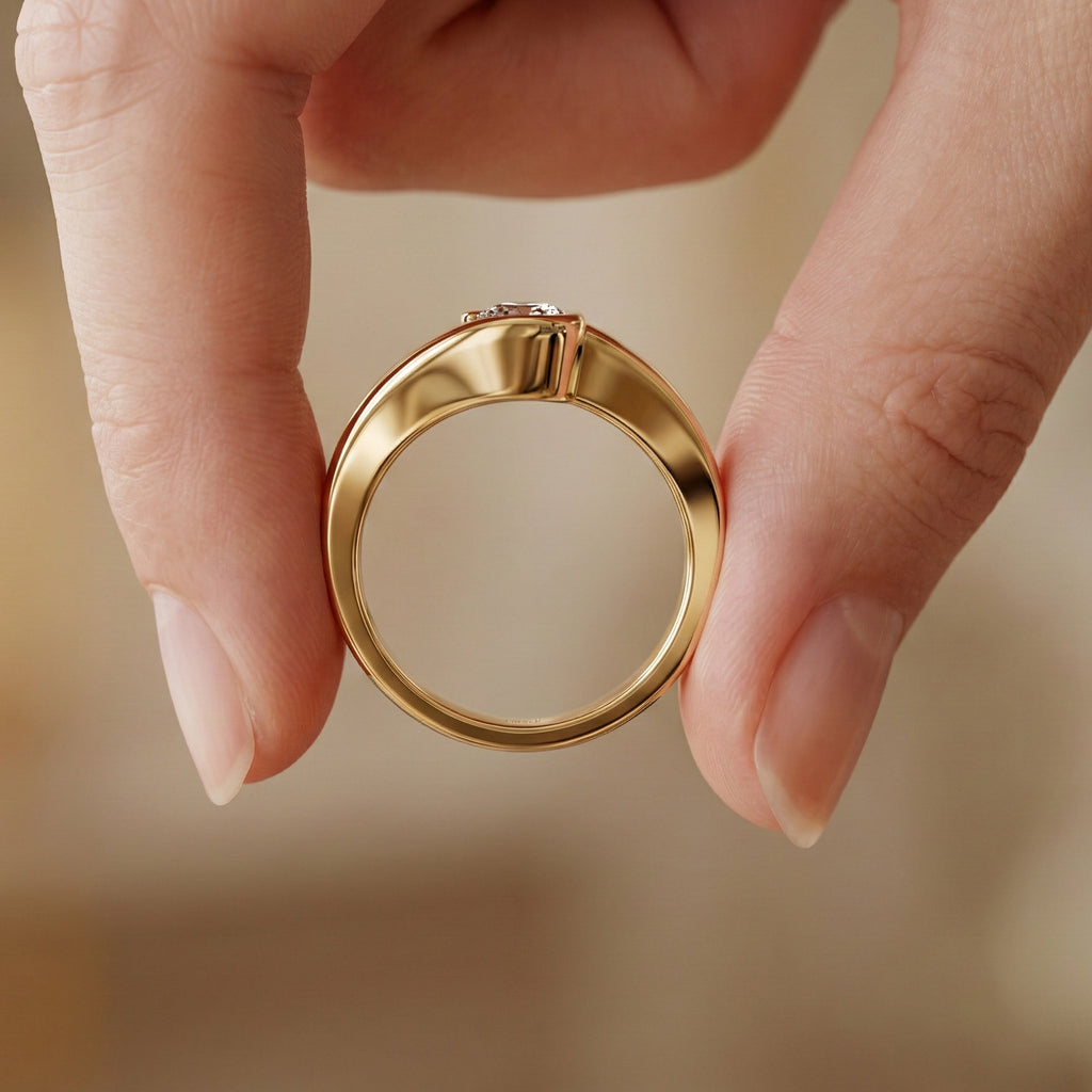 Swirl Bypass Solitaire Semi-Bezel Engagement Ring in 18K Rose Gold, 0.50 CT Round Cut Lab Grown Diamond, Promise Ring For Her