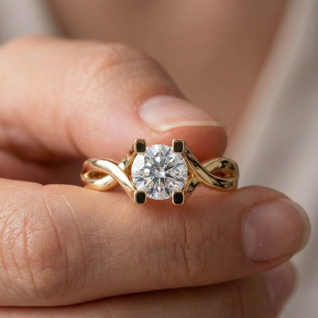 Infinity Twist Cathedral Solitaire Engagement Ring in 14k Solid Gold, 0.50 CT Round Cut Lab Diamond, Handmade Bridal Jewelry