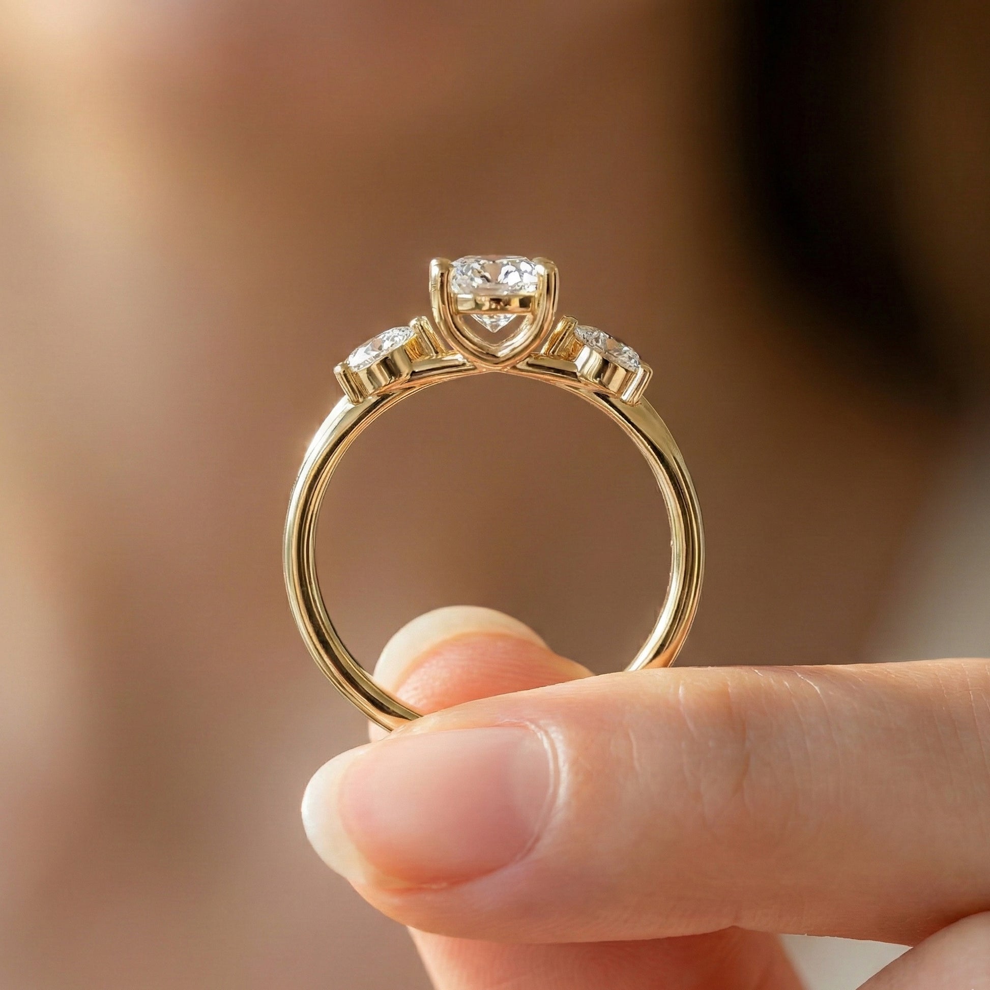 Unique Twisted Three Stone Engagement Ring in 14K Solid Gold, 1.30 TCW Pear Cut Lab Created Diamonds, Birthday Gift For Wife, Handmade Fine Jewelry