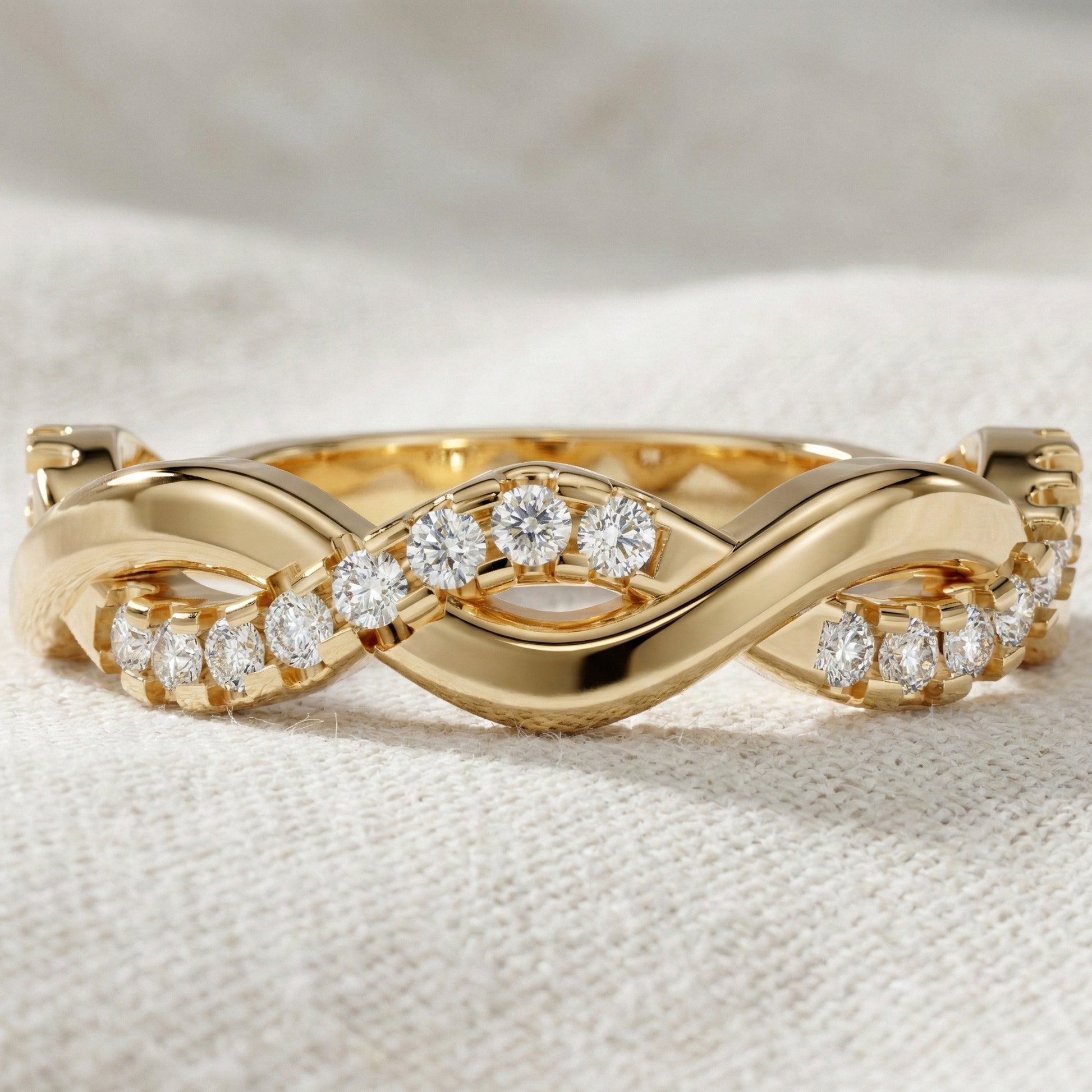 Twisted Infinity Anniversary Wedding Band in 14K Solid Gold, 0.40 TCW Round Cut Lab Created Diamonds, Promise Ring, Bridal Jewelry, Gift for Her