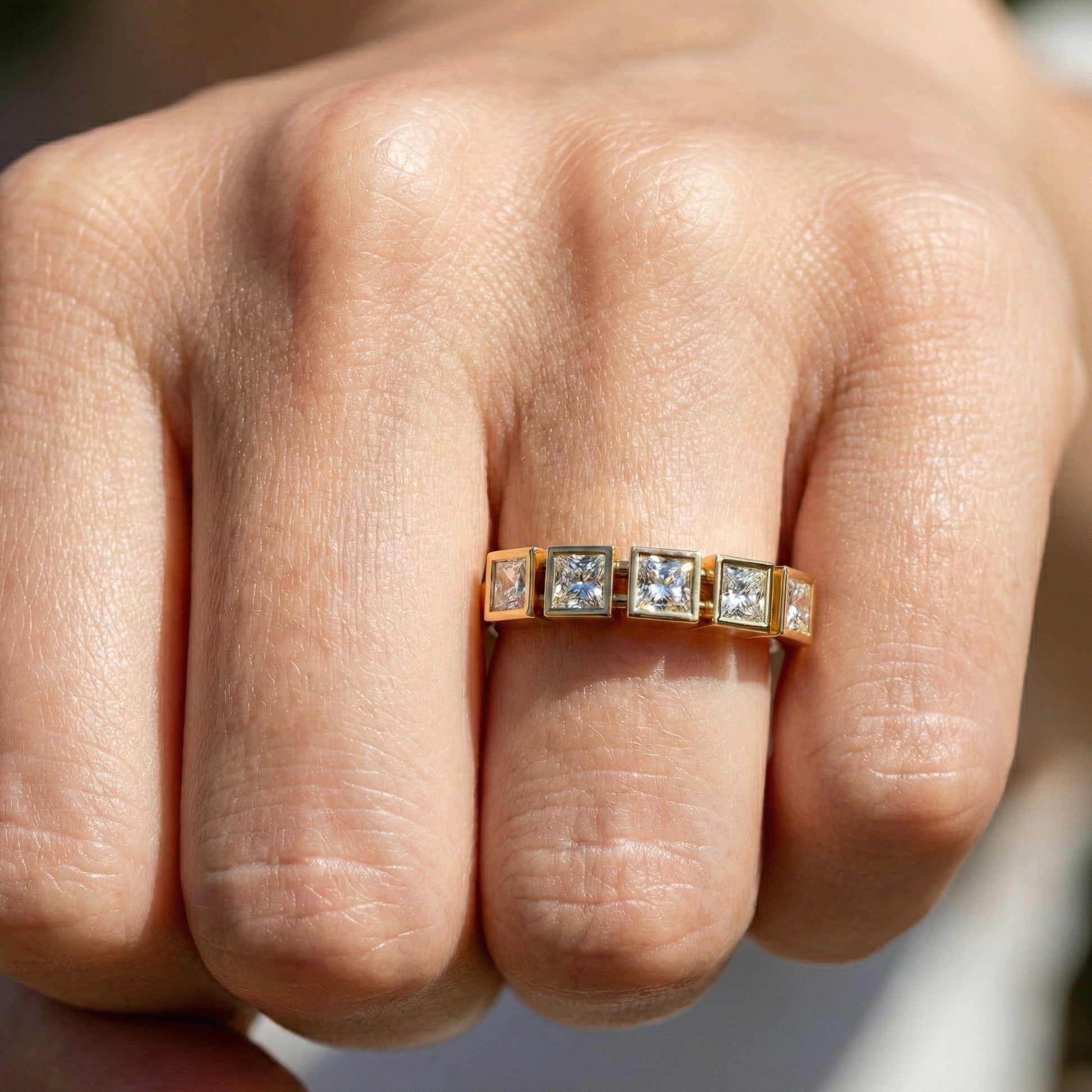 Bezel Set Half Eternity Wedding Band in 14K Solid Gold, 0.30 TCW Princess Cut Lab Grown Diamonds, Simple Band For Wife, Everyday Wedding Band