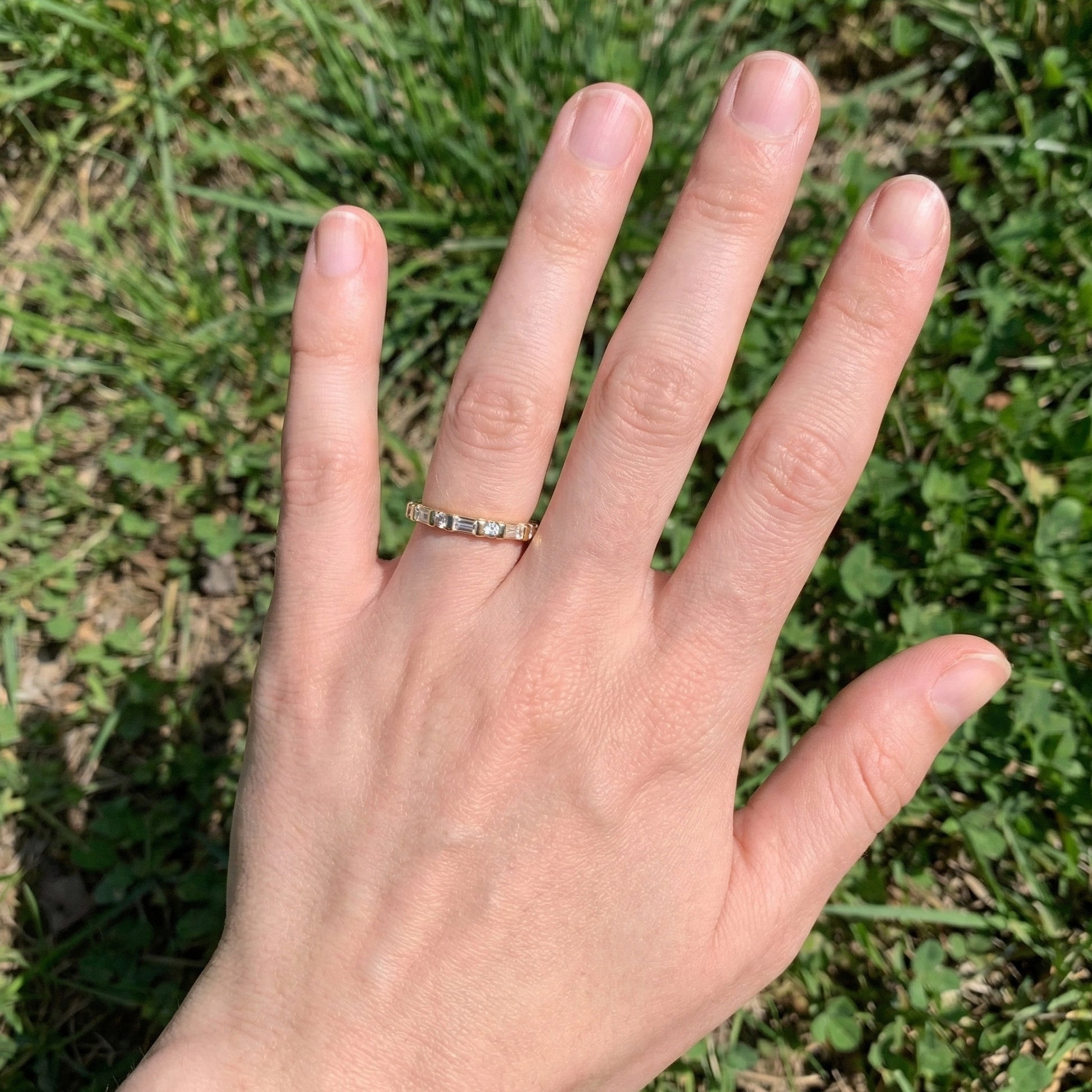 Half Eternity Bar Set Wedding Band in 14K Solid Gold, 0.23 TCW Baguette/Round Cut Lab Diamonds, Handmade Bridal Jewelry, Birthday Gift for Her