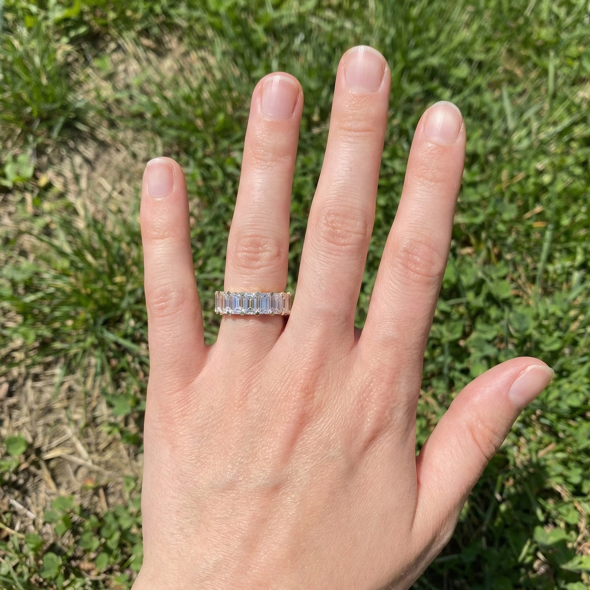 Timeless Emerald Cut Basket-Set Half Eternity Wedding Band in 14k Solid Gold, 2.50 TCW Emerald Cut Lab Created Diamonds, Bridal Jewelry