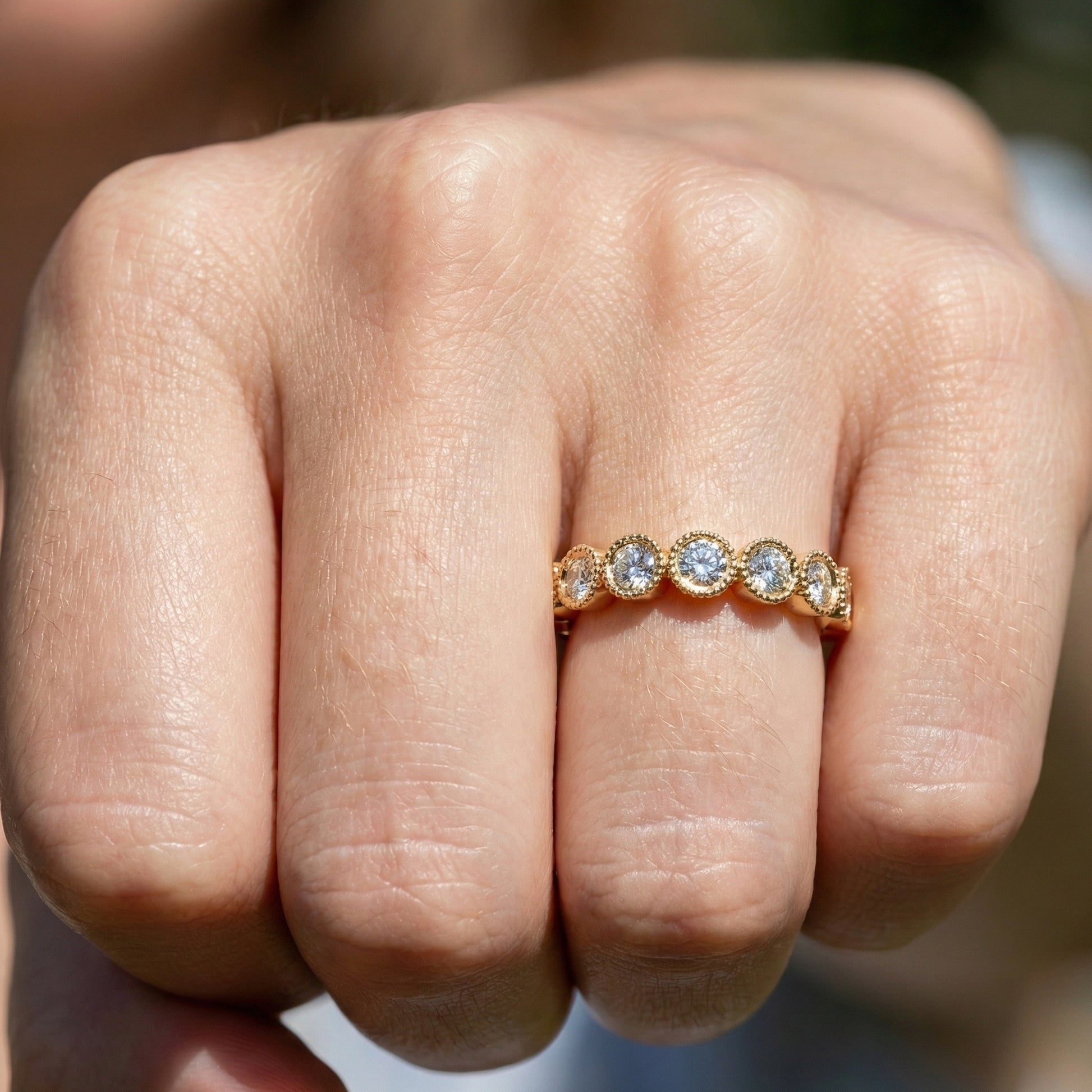 Vintage Bezel Set Wedding Eternity Band in Lab Grown Diamond-14k Solid Gold, Milgrain Ring for Her, Promise Ring