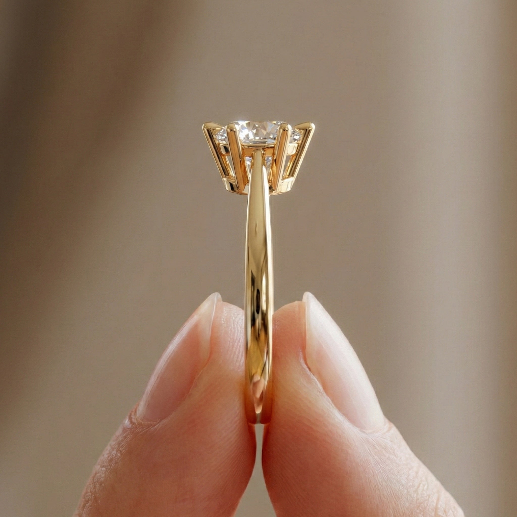 Classic Cathedral Shank Six-Prong Solitaire Engagement Ring 14k Solid Gold, 1.00 CT Round Cut Lab Diamonds, Bridal Ring for Women