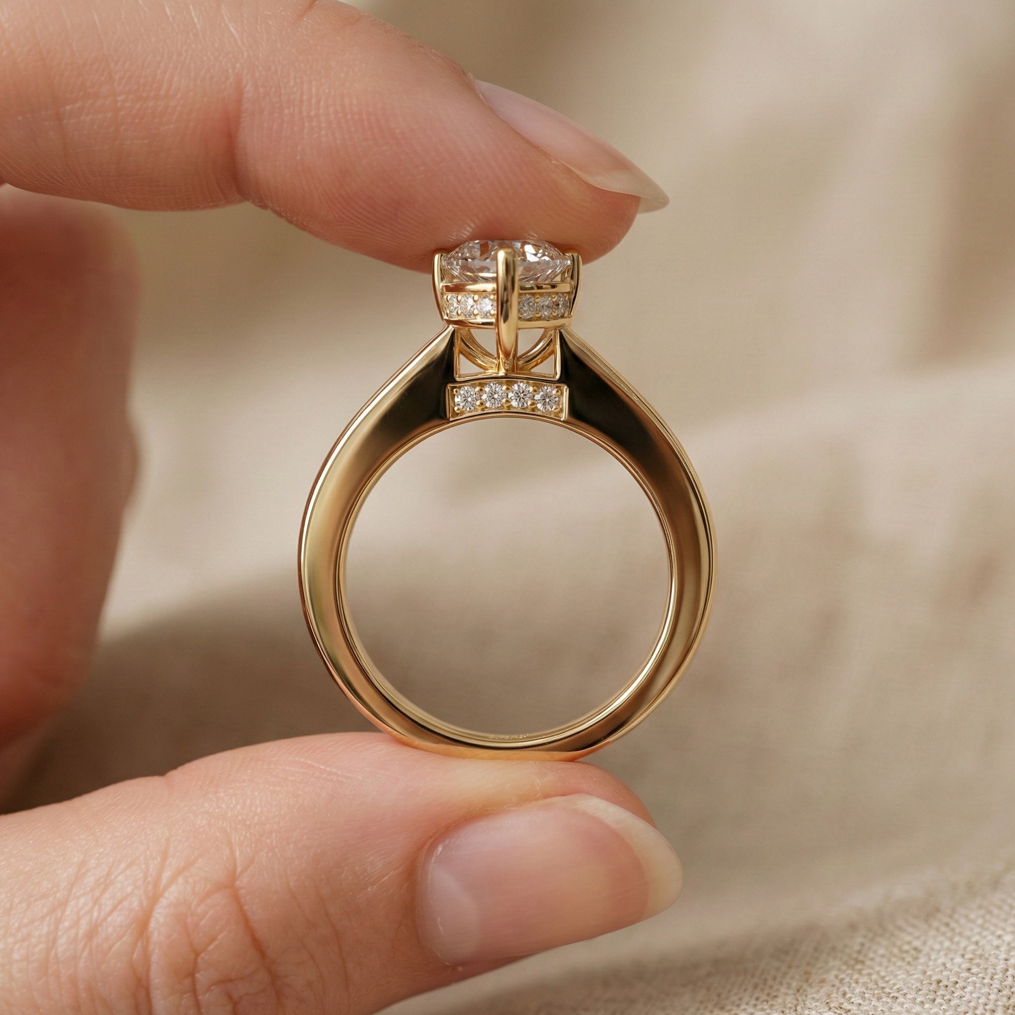 1.25 CT Heart Cut Solitaire Pave Engagement Ring in Lab Diamond – 14K Solid Gold, Anniversary Gift for Her, Handmade Jewelry