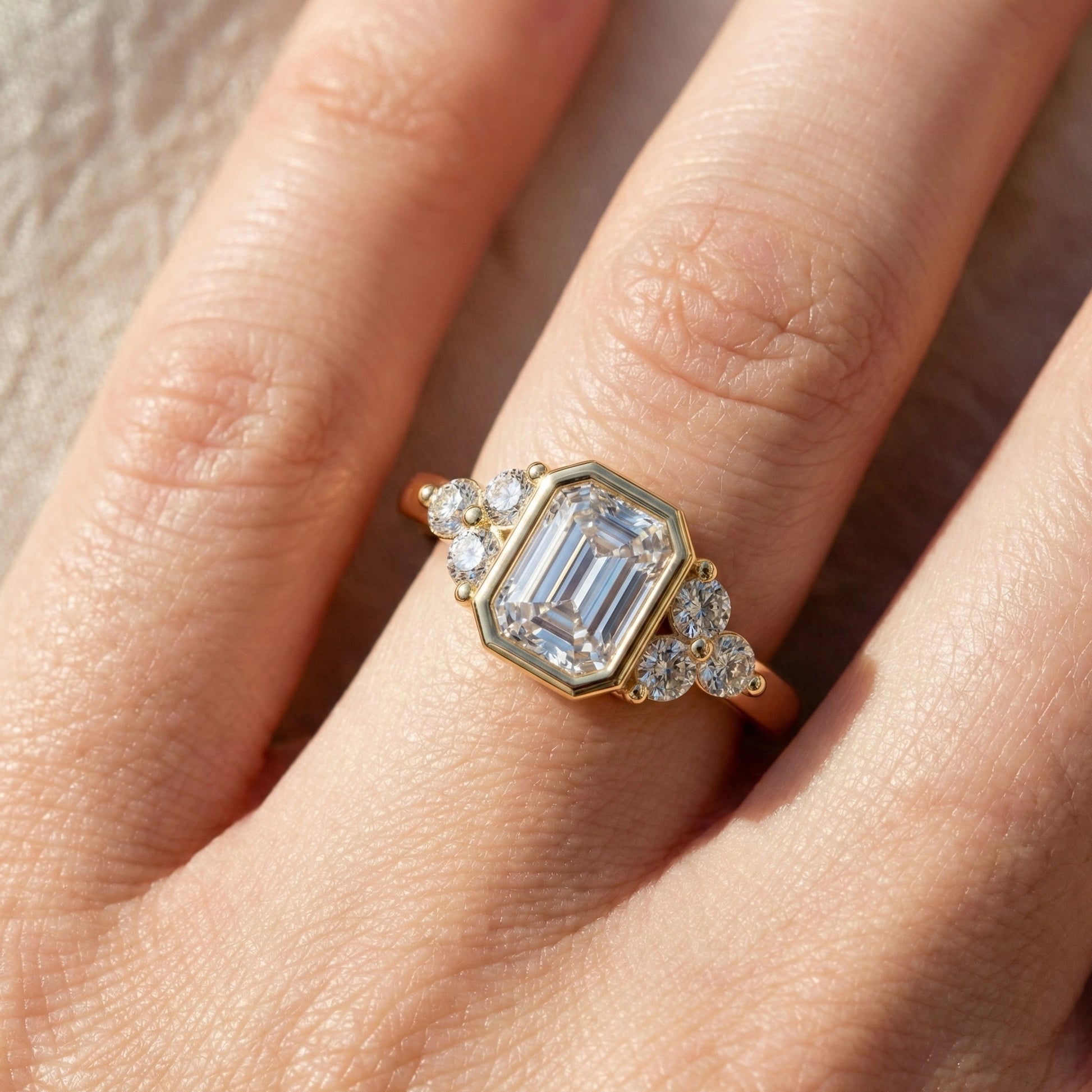 Unique Emerald Centerpiece Engagement Ring in 14K Solid Gold, 0.45 CT Emerald Cut Lab Created Diamond, Engagement Ring, Gift For Her