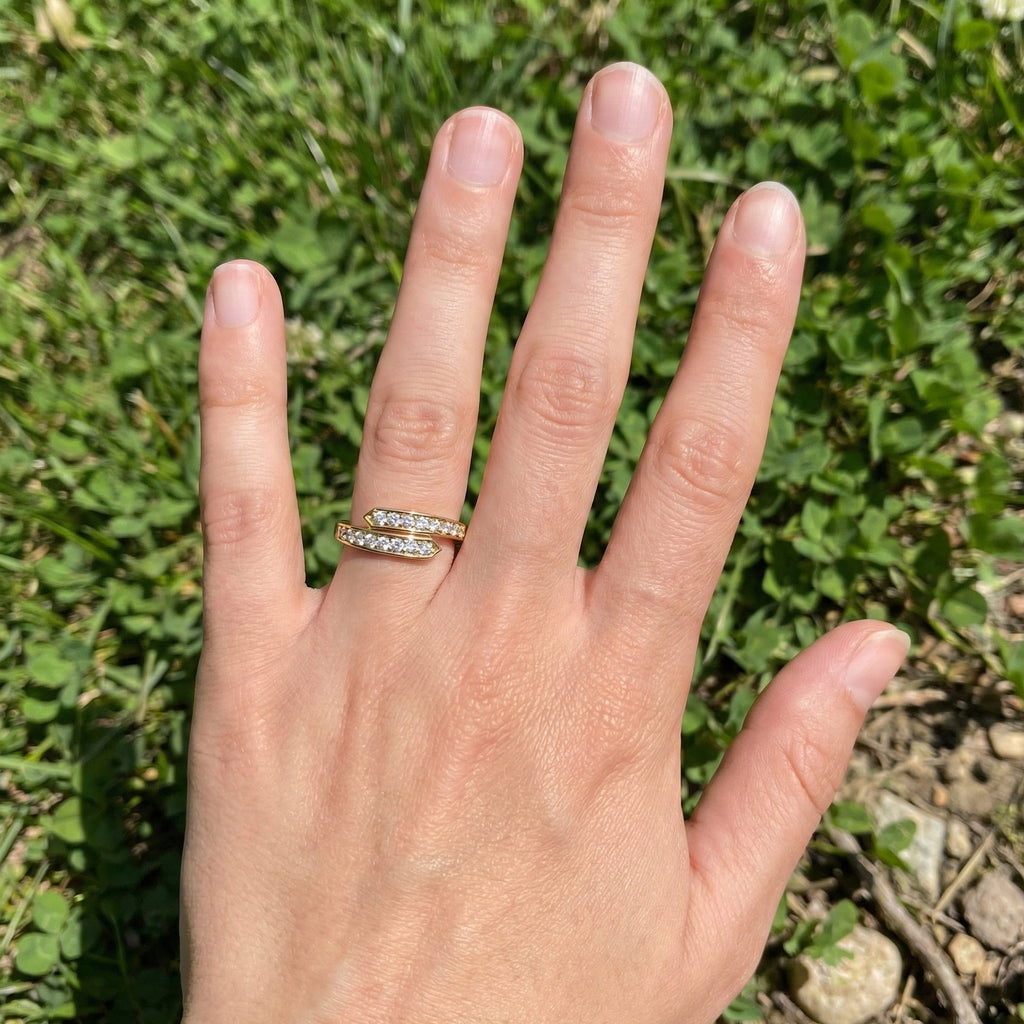 Unique Modern Bypass Pave Engagement Ring in 14K Solid Gold, 0.21 TCW Round Cut Lab Diamonds, Everyday Bridal Jewelry, Special Gift For Her