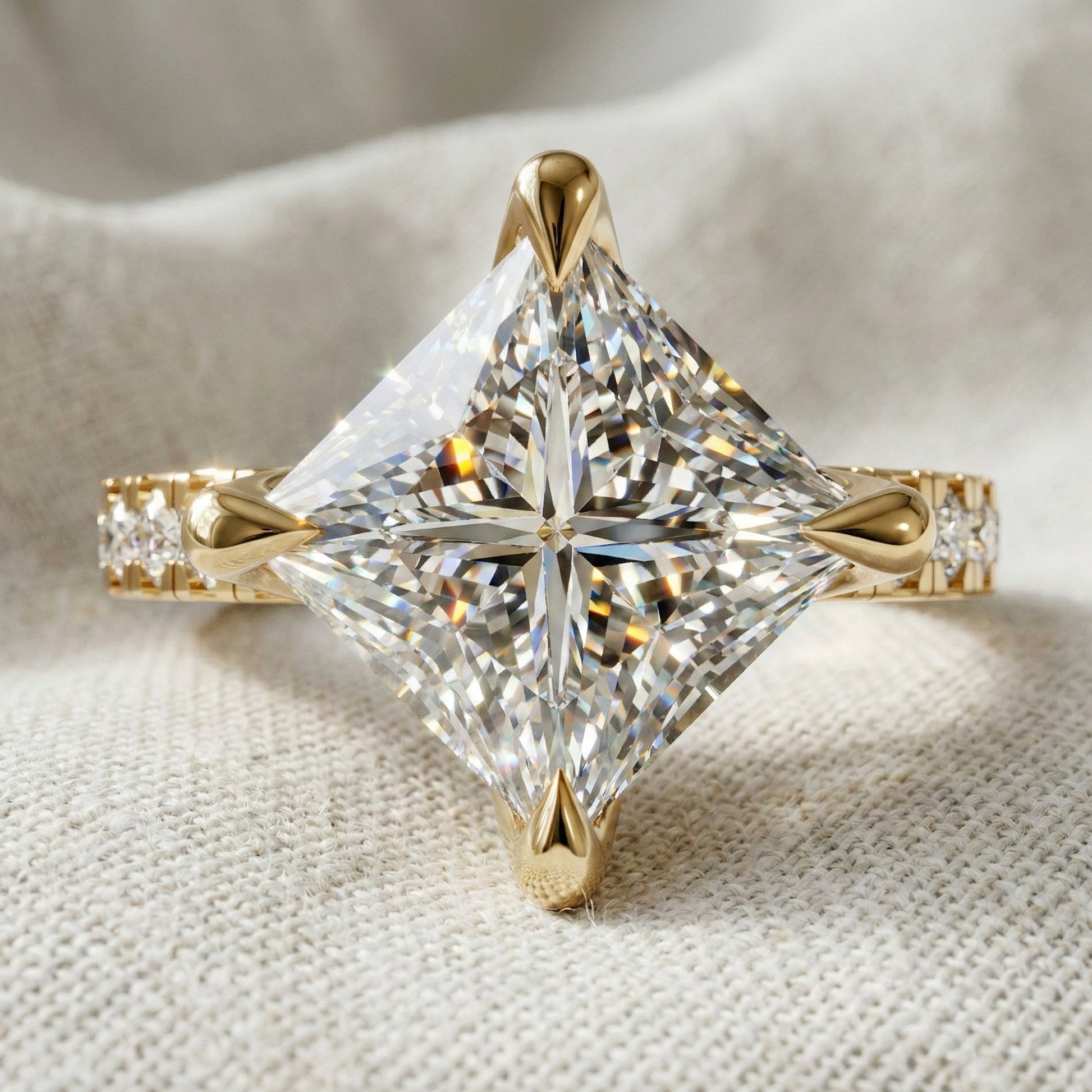 Princess Cut Pavé Solitaire Engagement Ring in 14K Solid Gold, 2.00 CT Princess Cut Lab Grown Diamond, Bridal Jewelry, Gift For Her