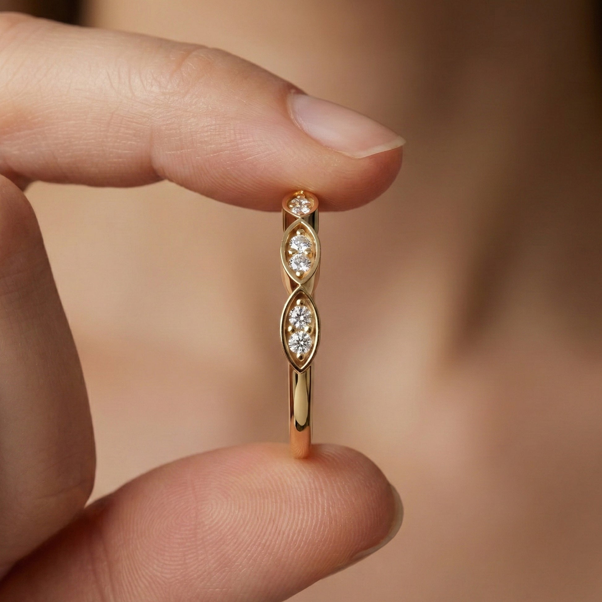 Unique Illusion Marquise Wedding Band in 14K Solid Gold,0.11 TCW Round Cut Lab Created Diamonds, Anniversary Ring, Fashion Jewelry, Gift For Her