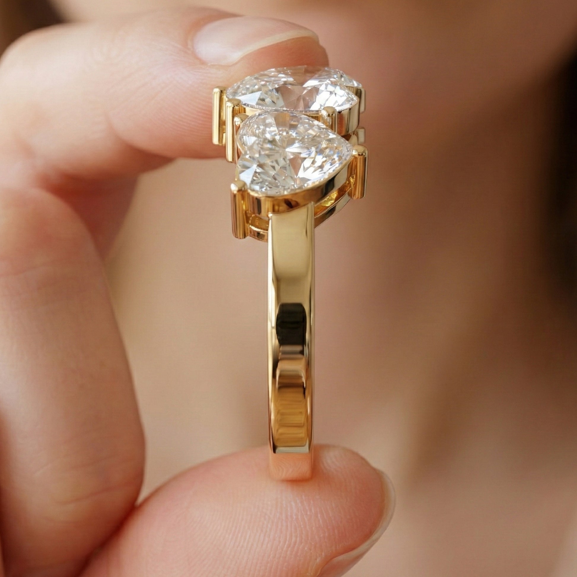 Four Stone East-West Engagement Ring in 14K Solid Gold, 1.99 TCW Heart/Oval/Pear/Emerald Cut Lab Grown Diamonds, Wedding Gift for Wife, Bridal Jewelry