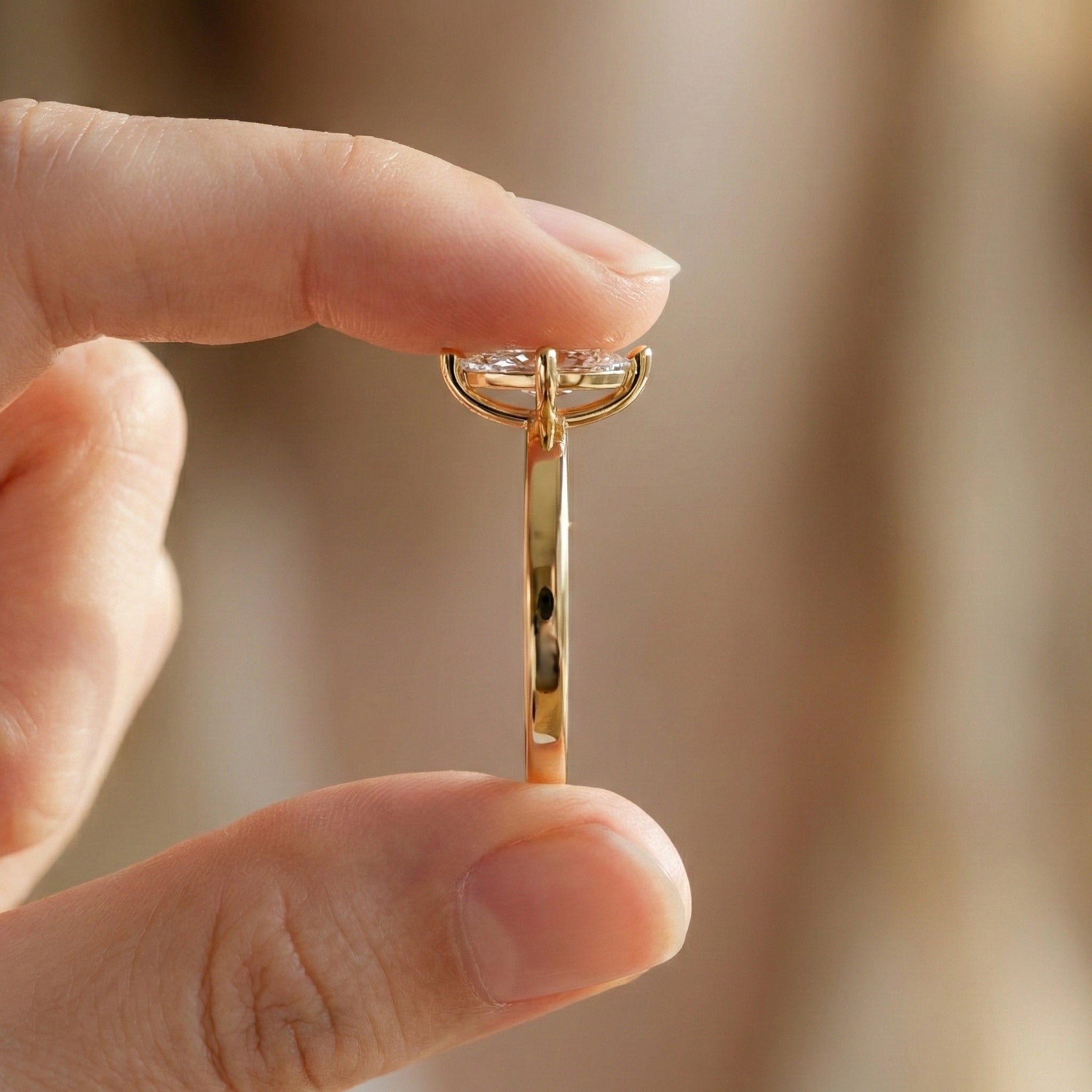 Classic Elegant Solitaire Engagement Ring in 14K Solid Gold, 0.50 CT Marquise Cut Solitaire Lab Created Diamond, Bridal Jewelry