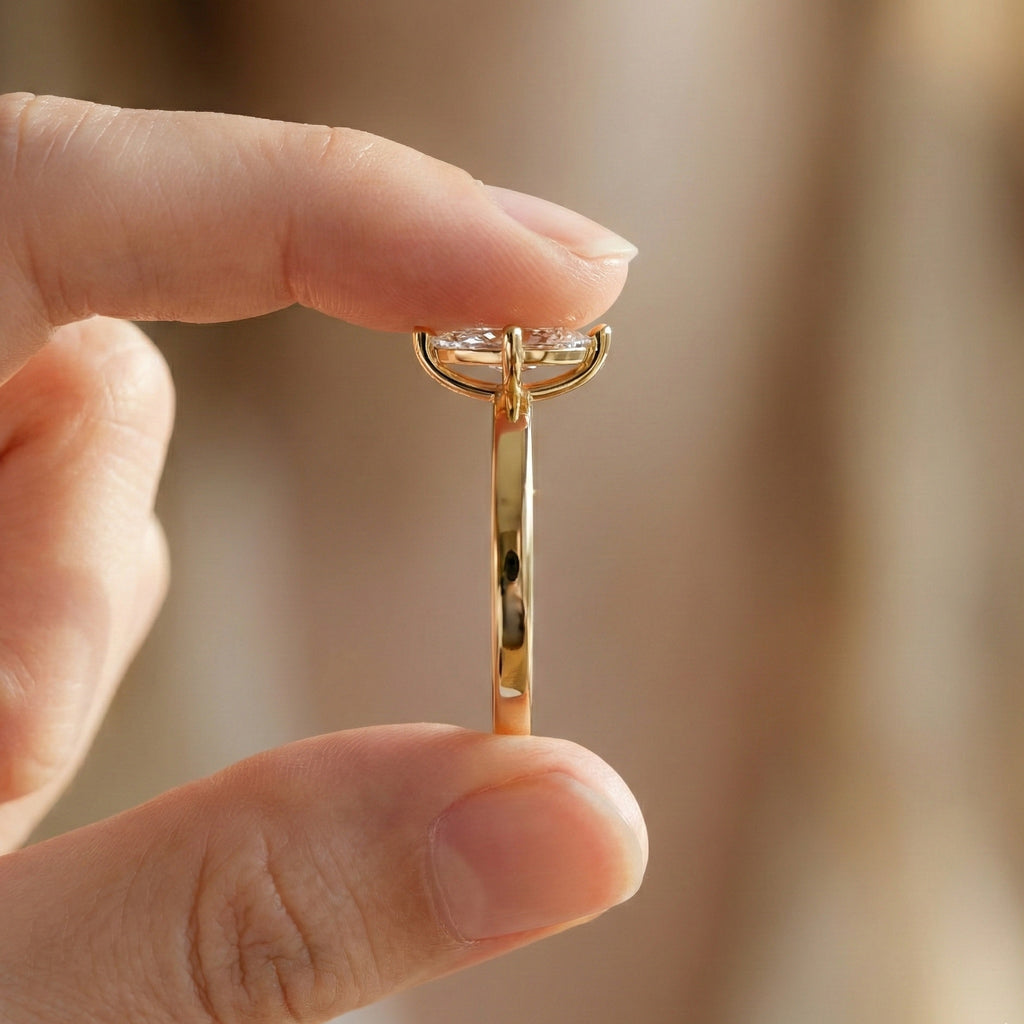 Classic Elegant Solitaire Engagement Ring in 14K Solid Gold, 0.50 CT Marquise Cut Solitaire Lab Created Diamond, Bridal Jewelry