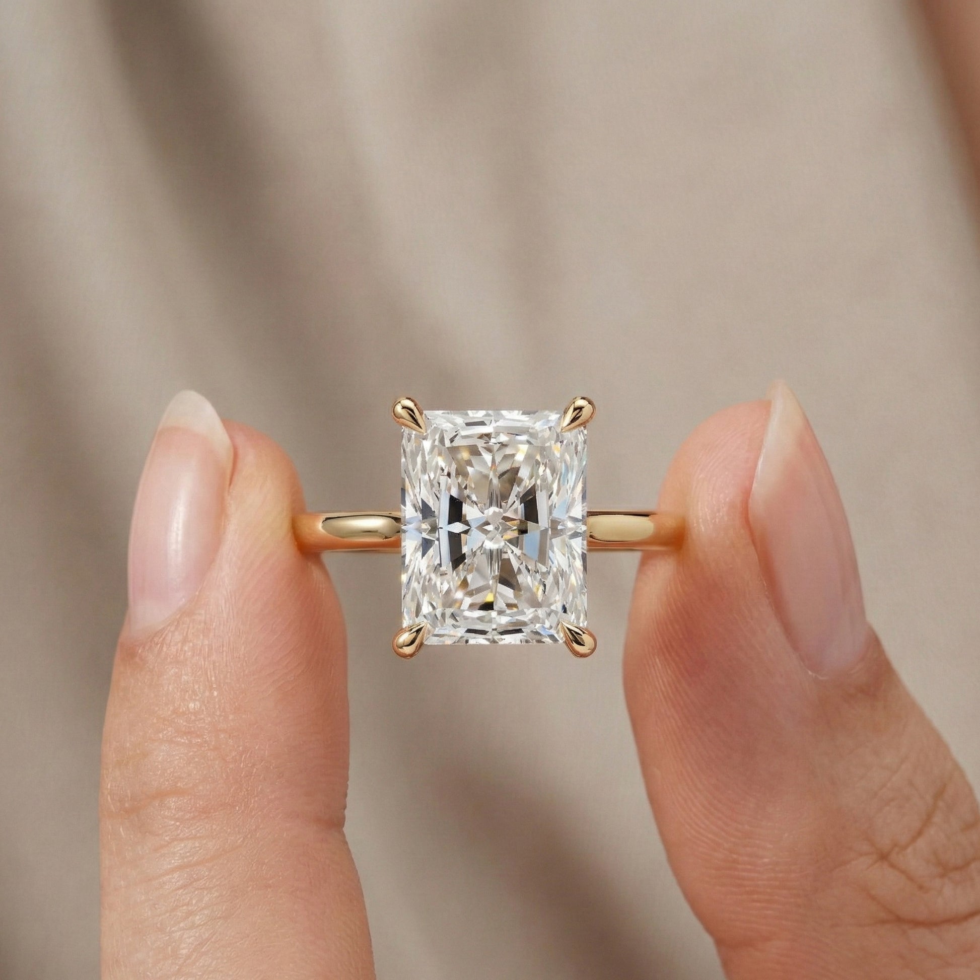 Elegant Hidden Halo Engagement Ring in 14K Solid Gold, 3.50 CT Radiant Cut Lab Created Diamond, Handmade Jewelry, Birthday Gift For Her