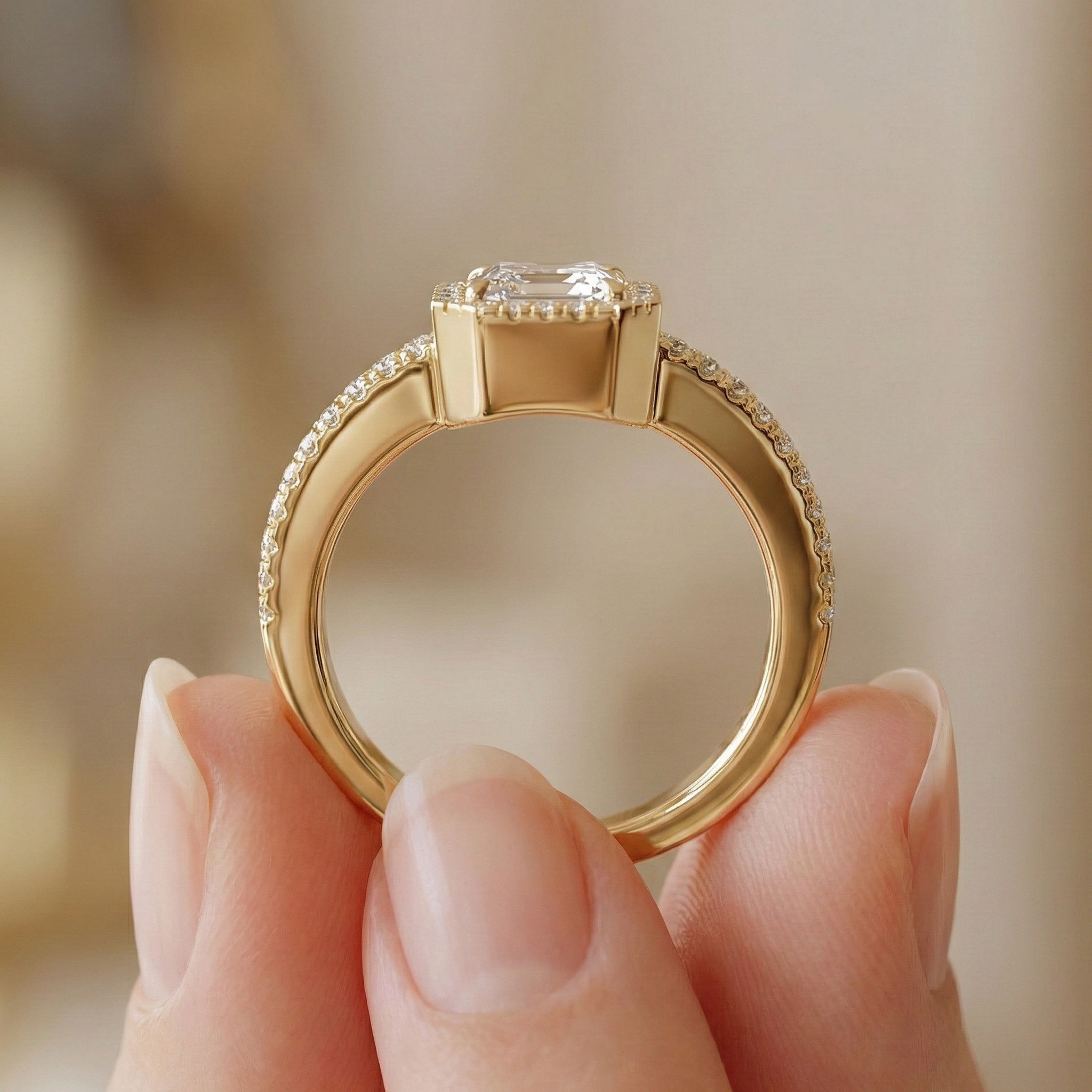 Square Halo Pave Engagement Ring in 14K Solid Gold, 1.00 CT Asscher Cut Lab Grown Diamond, Anniversary Gift For Her, Everyday Jewelry