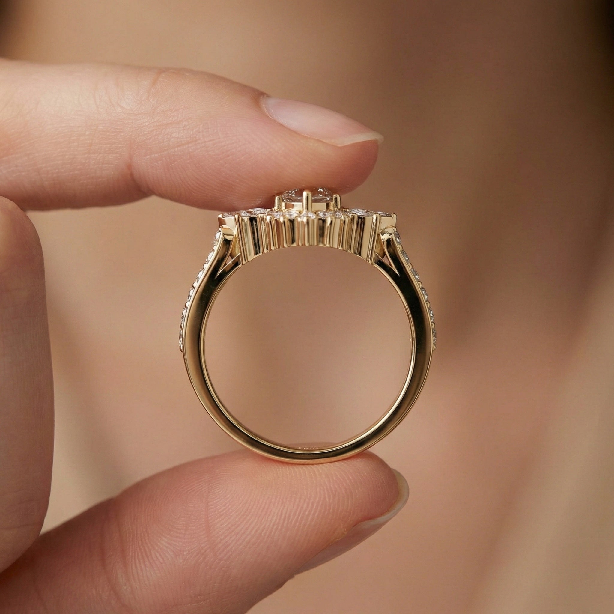 Art Deco Marquise Cluster Engagement Ring in 14k Solid Gold, 1.49 TCW Marquise/Round Cut Lab Created Diamonds, Anniversary Gift For Wife, Daily Wear Jewelry