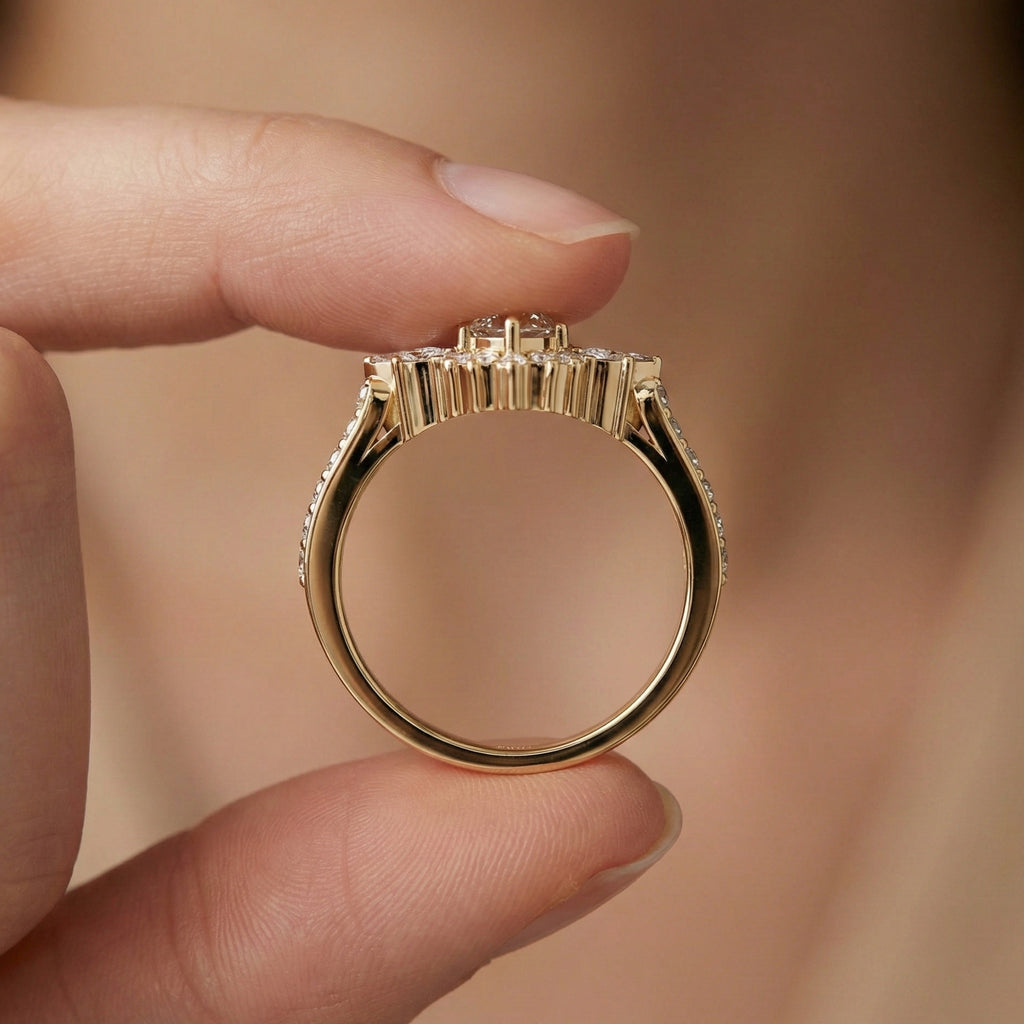 Art Deco Marquise Cluster Engagement Ring in 14k Solid Gold, 1.49 TCW Marquise/Round Cut Lab Created Diamonds, Anniversary Gift For Wife, Daily Wear Jewelry