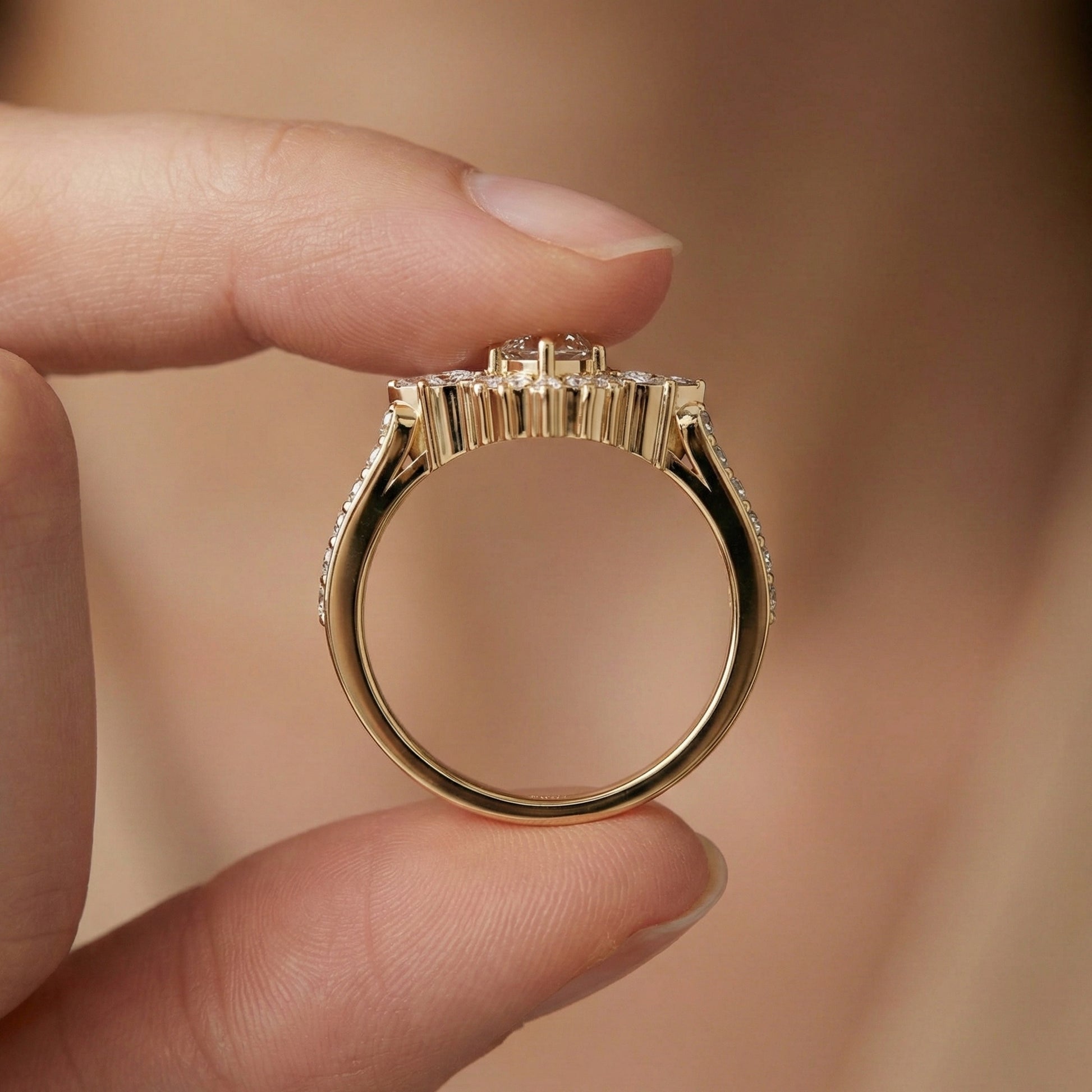 Art Deco Marquise Cluster Engagement Ring in 14k Solid Gold, 1.49 TCW Marquise/Round Cut Lab Created Diamonds, Anniversary Gift For Wife, Daily Wear Jewelry