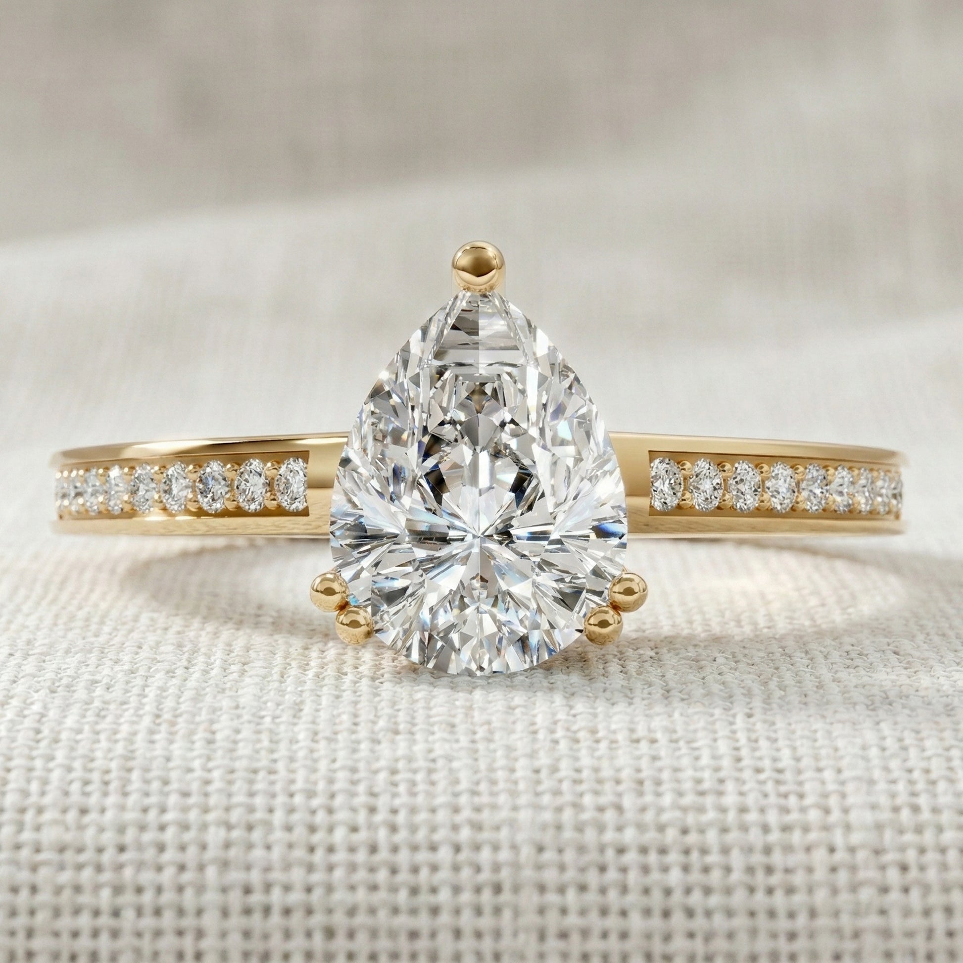 1.25 CT Pear Cut Hidden Halo Pave Engagement Ring in Lab Grown Diamond - 14K Solid Gold, Wedding Gift for Wife, Handmade Everyday Ring