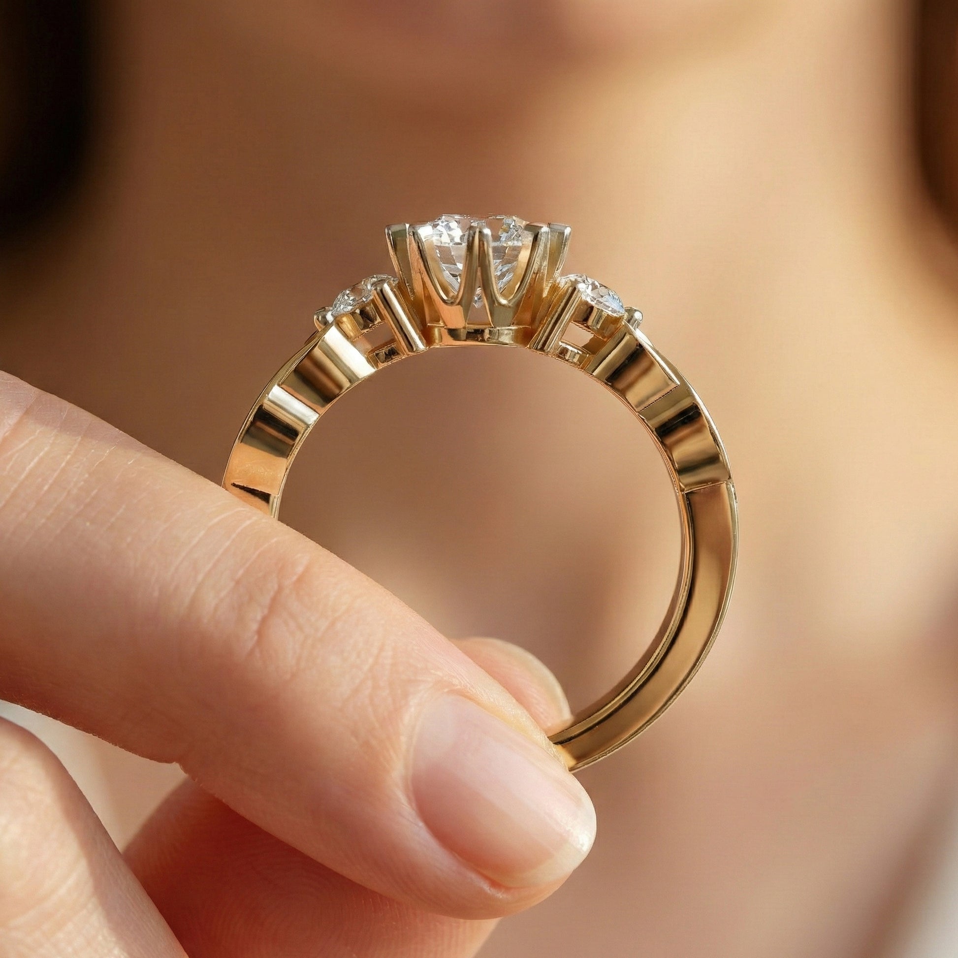 Modern Celtic Knot Trilogy Engagement Ring in 14K Solid Gold, 0.84 CT Round Cut Lab Created Diamond,Promise Ring, Anniversary Gift For Her