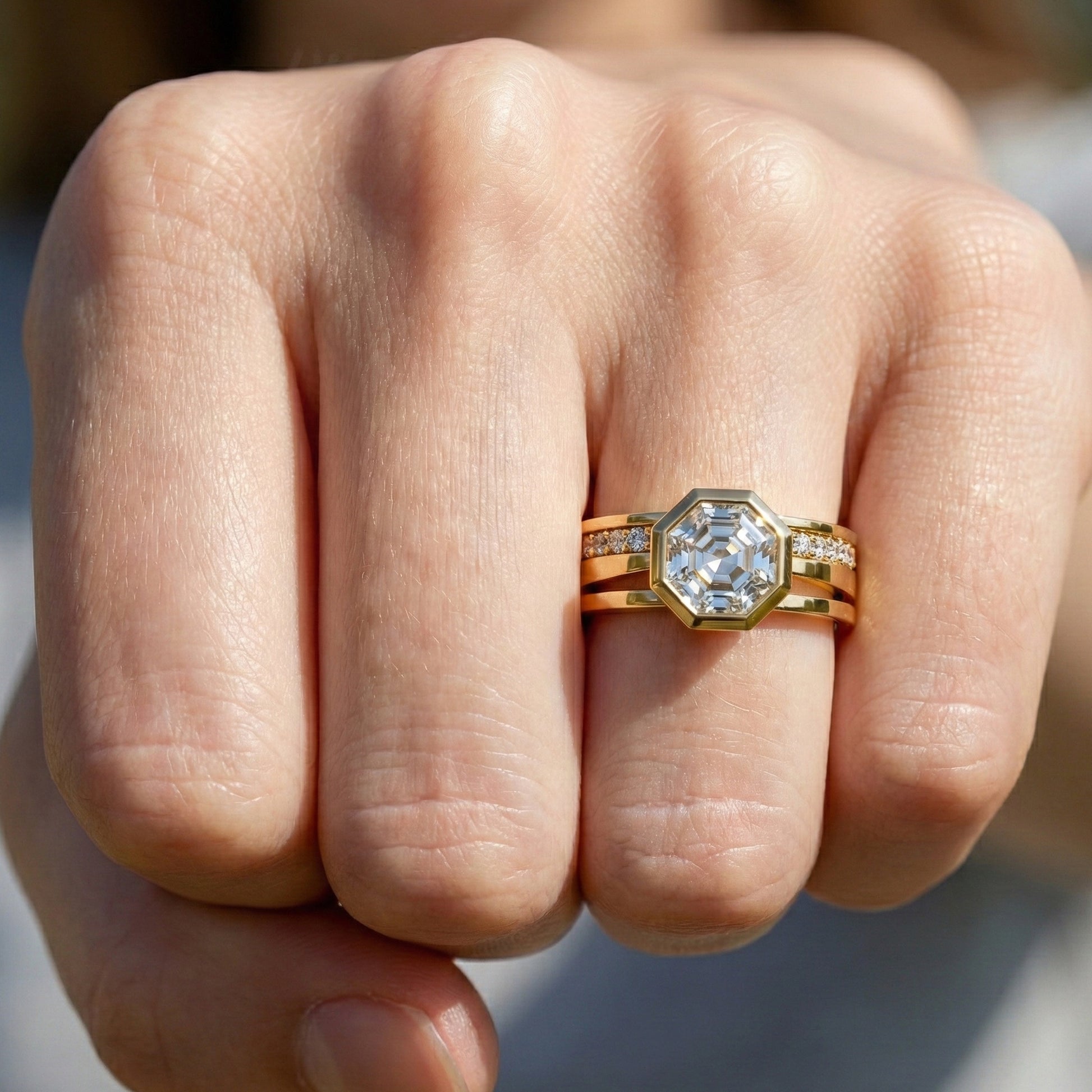 Octagon Bezel Style Split Shank Pavé Men's Engagement Ring in 14k Solid Gold, 0.50 CT Octagon Cut Lab Grown Diamond, Everyday Wedding Gift For Him