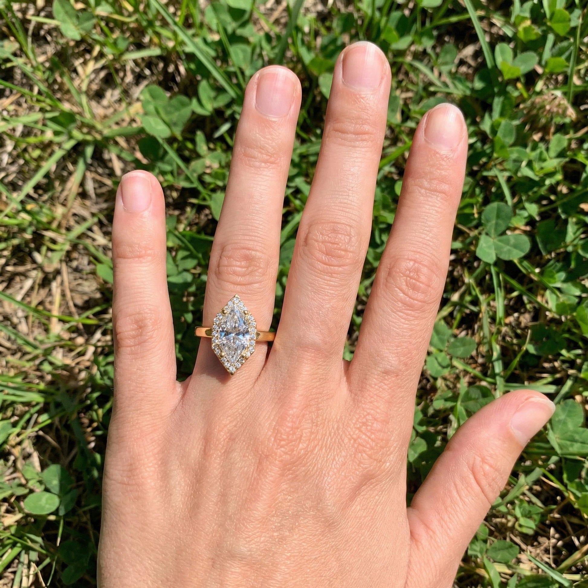 Art Deco Inspired Dutch Cut Halo Engagement Ring in 14K Solid Gold, 2.00 CT Dutch Marquise Cut Lab Created Diamond, Anniversary Gift for Her