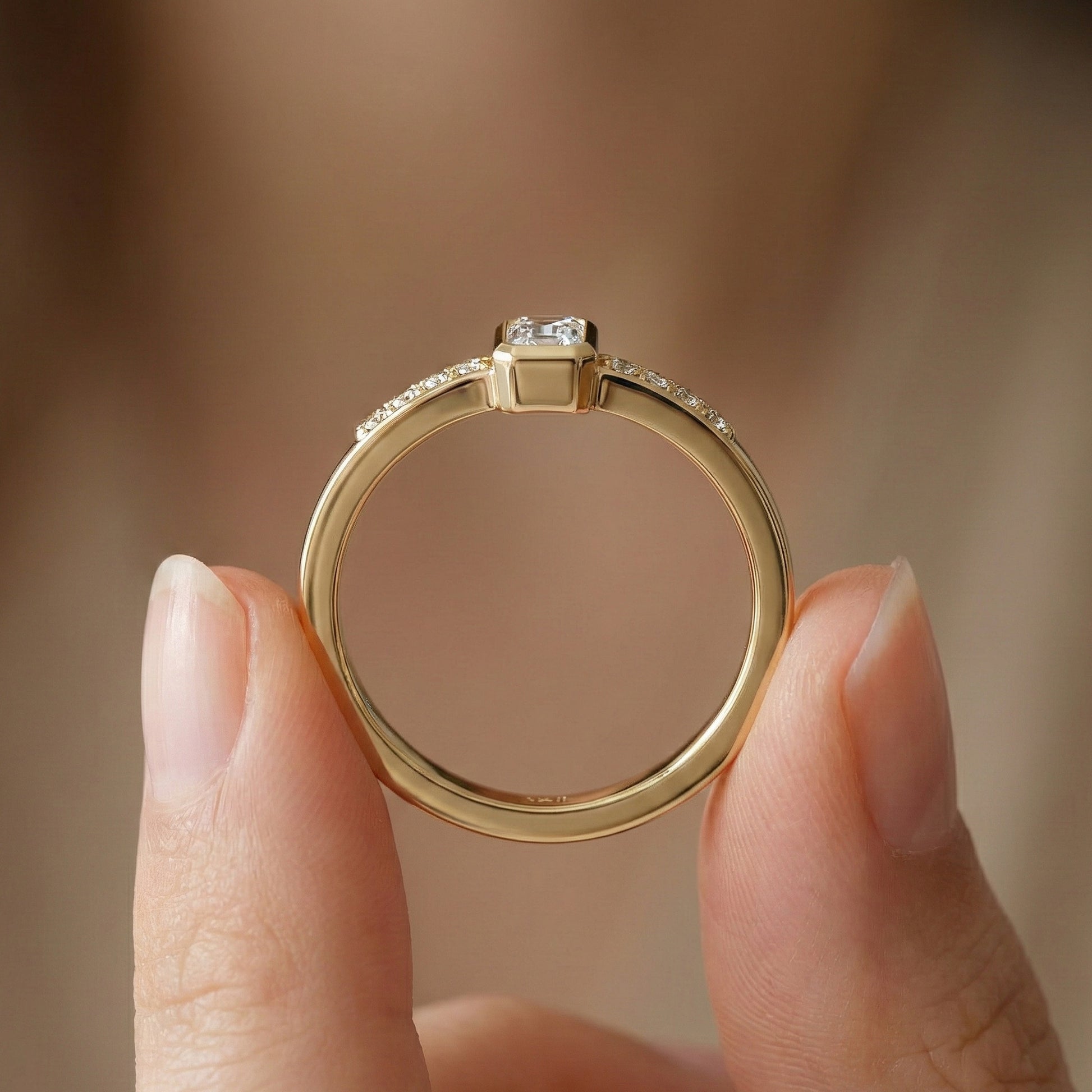 Art Deco Baguette Stacker Wedding Ring in 14K Solid Gold, 0.09 TCW Baguette/Round Cut Lab Created Diamonds, Birthday Gift For Her, Christmas Gift