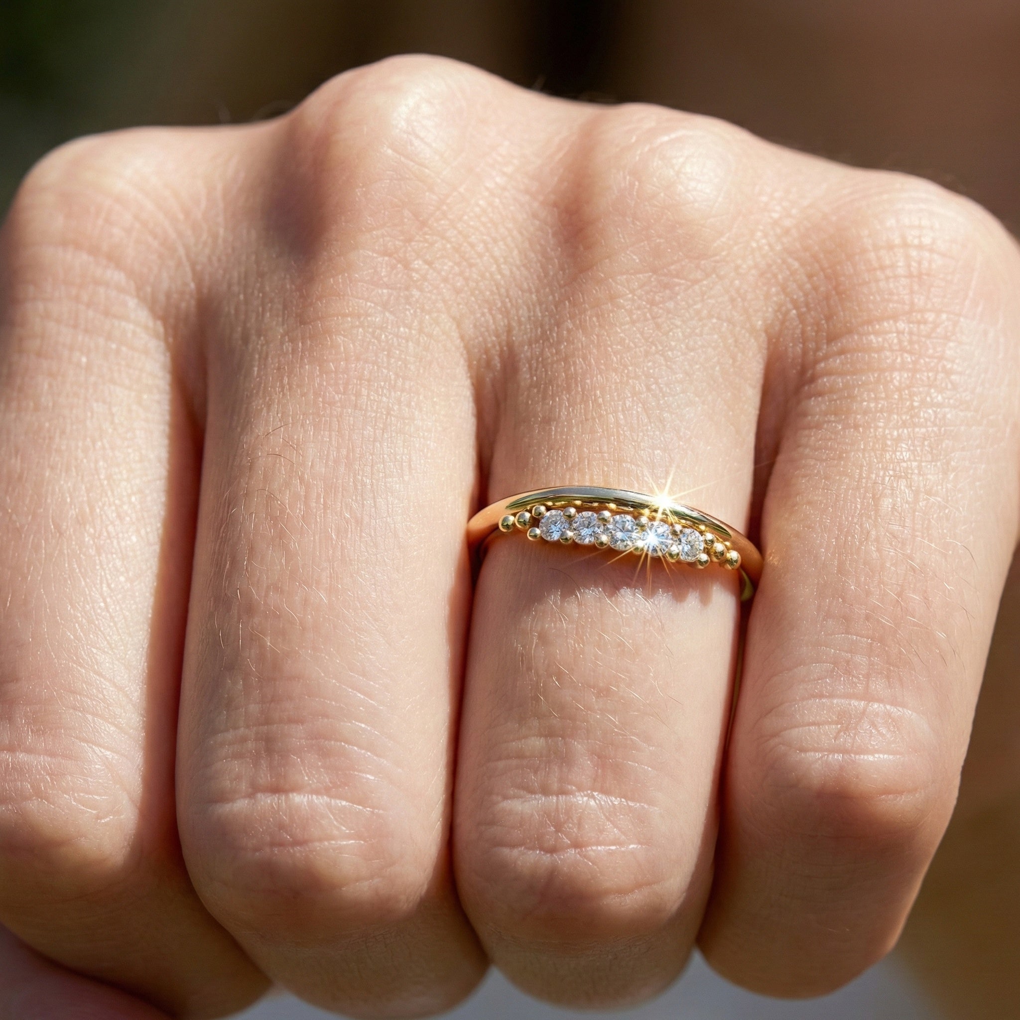 Curved Contour Bar-Set Round Accent Wedding Band in Lab Diamond – 14k  White Gold, Bridal Jewelry, Handmade Band For Women