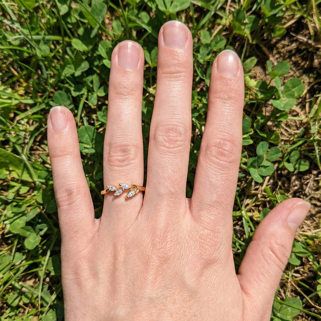 Floral Marquise Cluster Wedding Band in 14k Solid Gold, 0.40 TCW Marquise Cut Lab Created Diamonds, Anniversary Gift For Her, Everyday Band