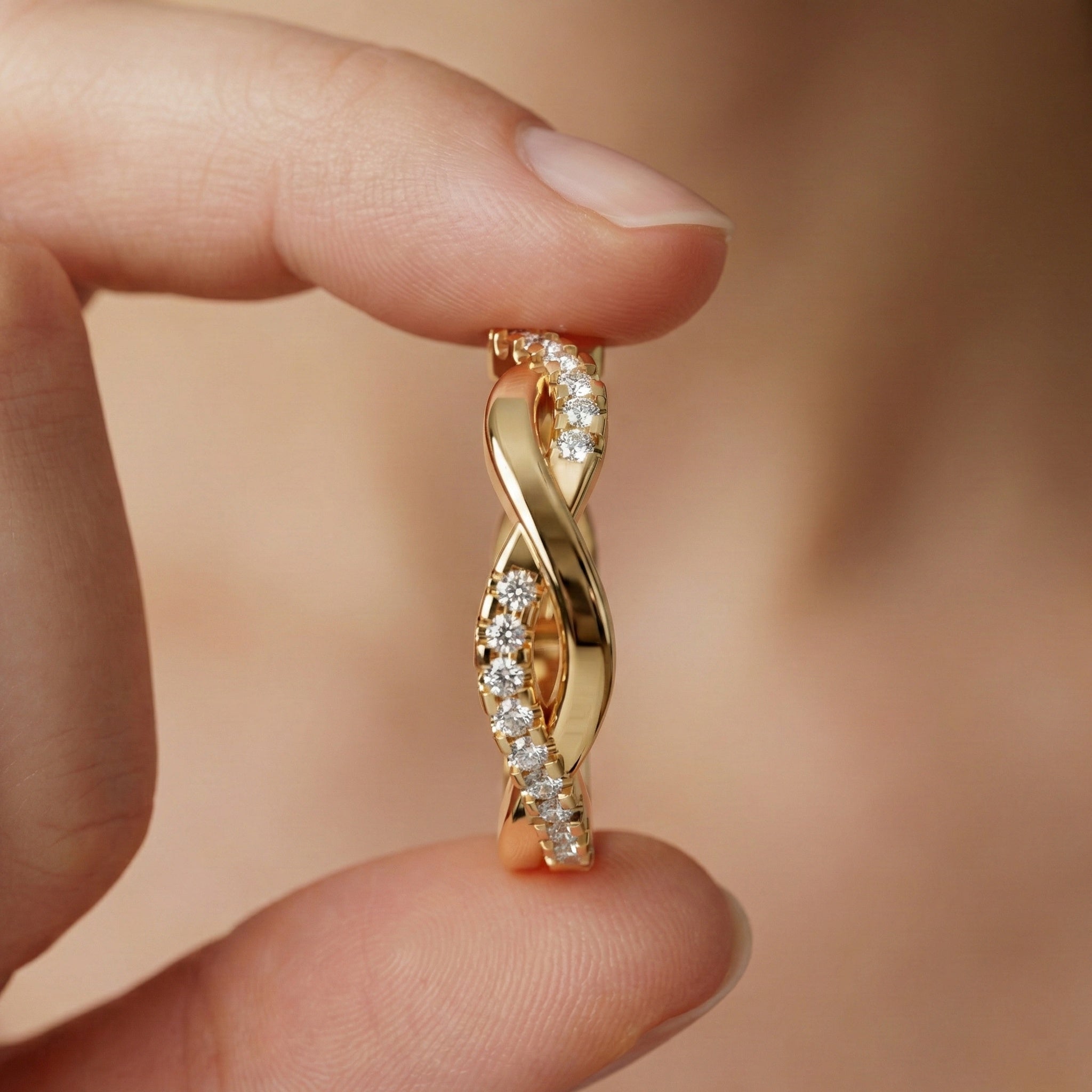 Twisted Infinity Anniversary Wedding Band in 14K Solid Gold, 0.40 TCW Round Cut Lab Created Diamonds, Promise Ring, Bridal Jewelry, Gift for Her