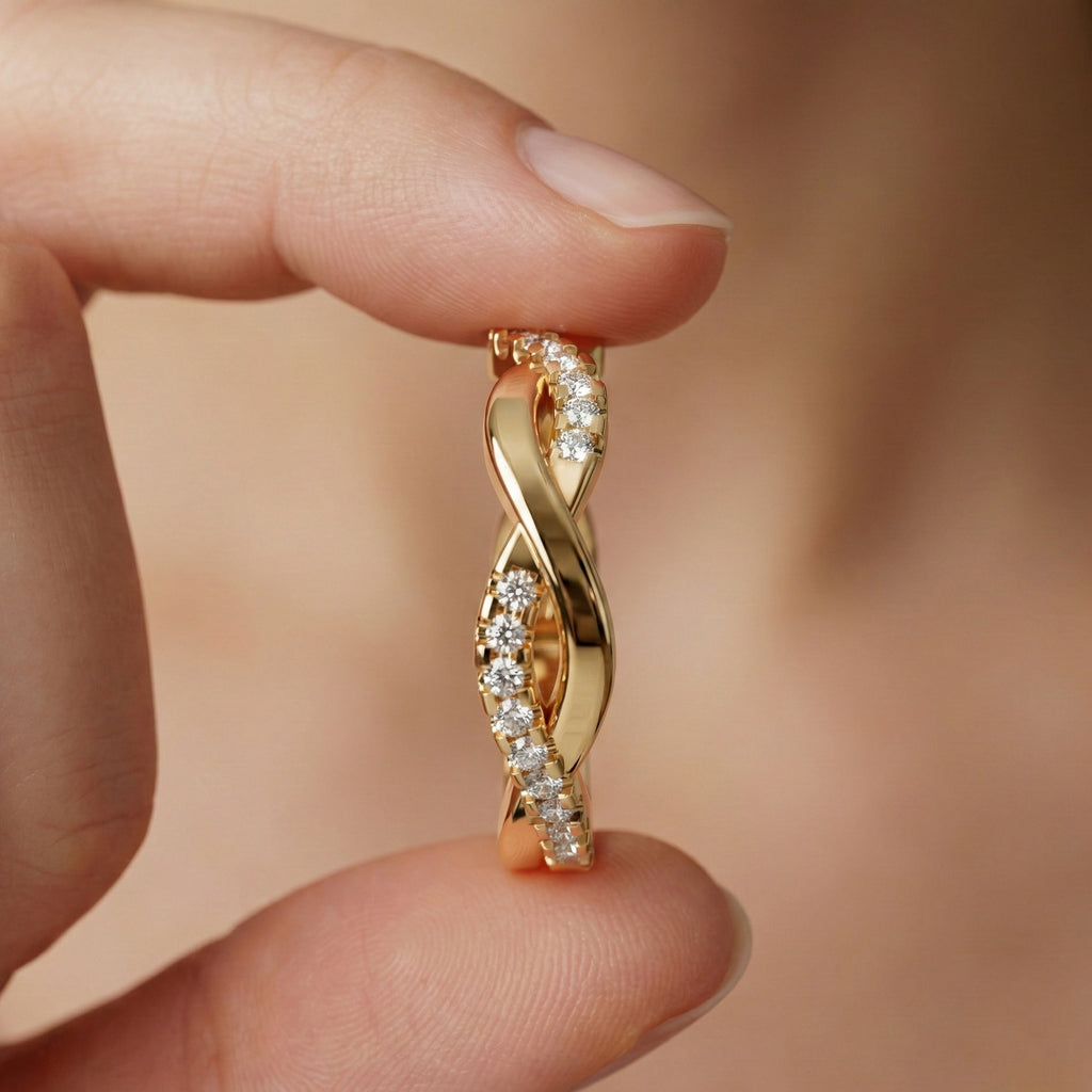 Twisted Infinity Anniversary Wedding Band in 14K Solid Gold, 0.40 TCW Round Cut Lab Created Diamonds, Promise Ring, Bridal Jewelry, Gift for Her