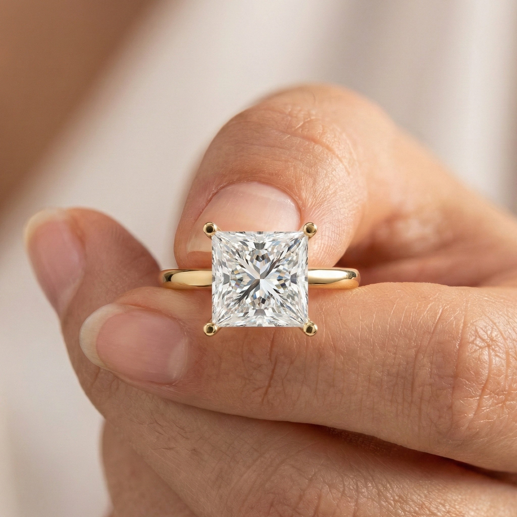 2.50 CT Princess Four Prong Hidden Halo Engagement Ring, 14K Solid Gold Wedding Band, Promise Ring for Women, Bridal Jewelry Gift