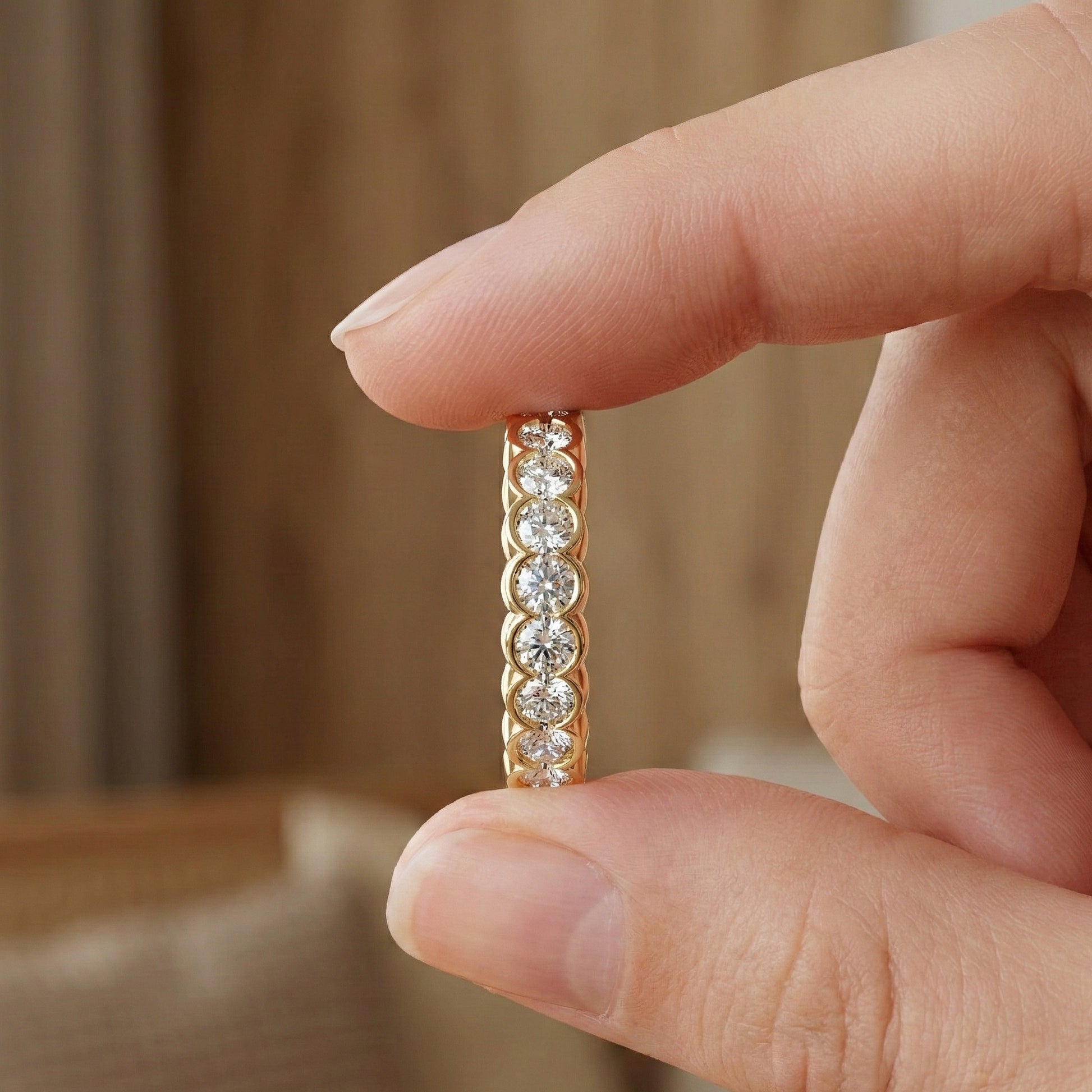 Minimalist Bezel Full Eternity Wedding Band in 14k Solid Gold, 1.85 TCW Round Cut Lab Grown Diamonds, Birthday Gift for Her, Christmas Gift