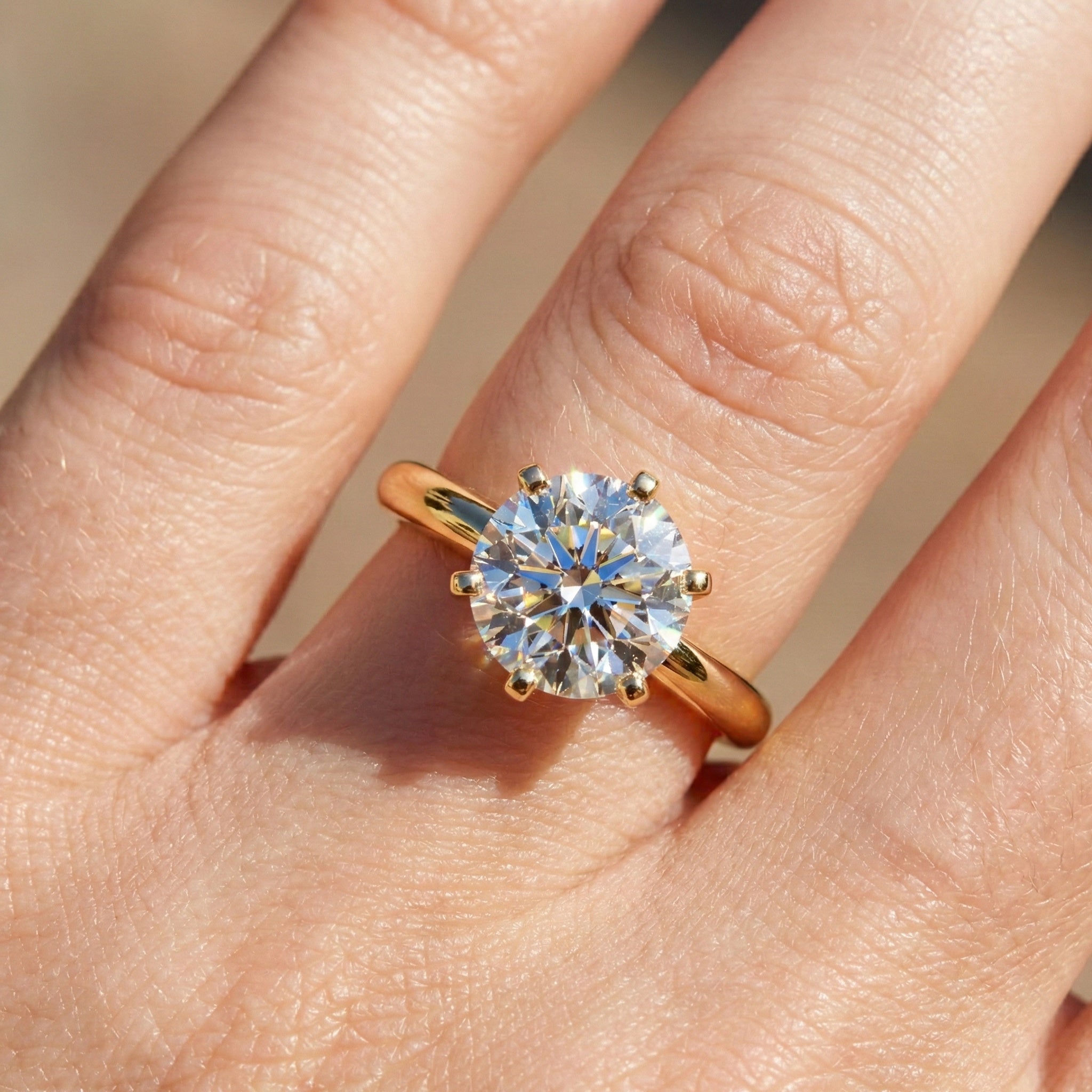 Modern Six-Prong Solitaire Engagement Ring 14K Solid Gold, 1.25 CT Round Cut Lab Created Diamond, Gift for Her, Everyday Jewelry