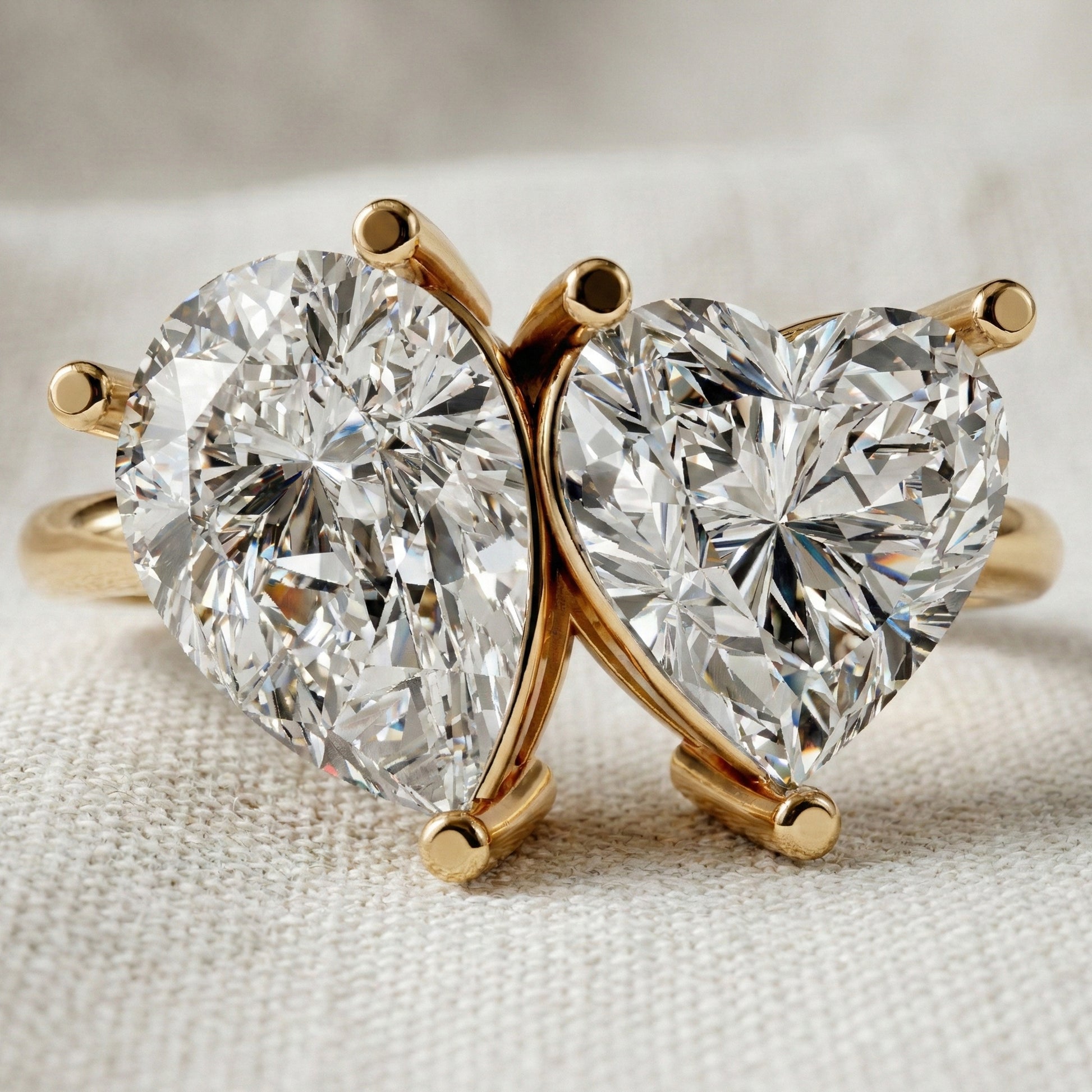 Unique Toi et Moi Two Stone Engagement Ring in 14k Rose Gold, 4.25 TCW Heart/Pear Cut Lab Grown Diamonds, Anniversary Gift For Wife, Love Token Ring