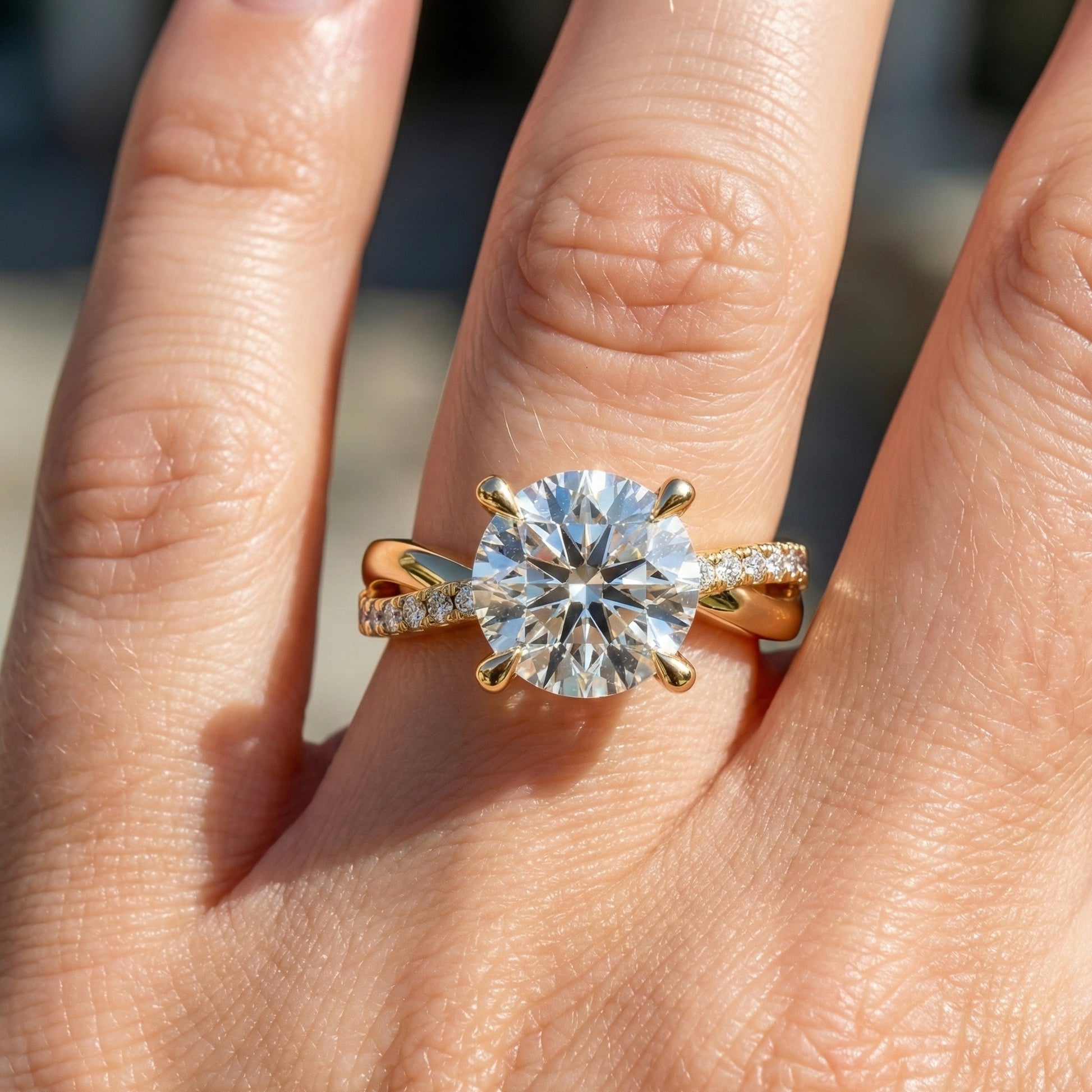 Unique Solitaire Cross Over  Engagement Ring in 14K Solid Gold, 1.75 CT Round Cut Lab Grown Diamond, Anniversary Gift, Everyday Ring For Wife