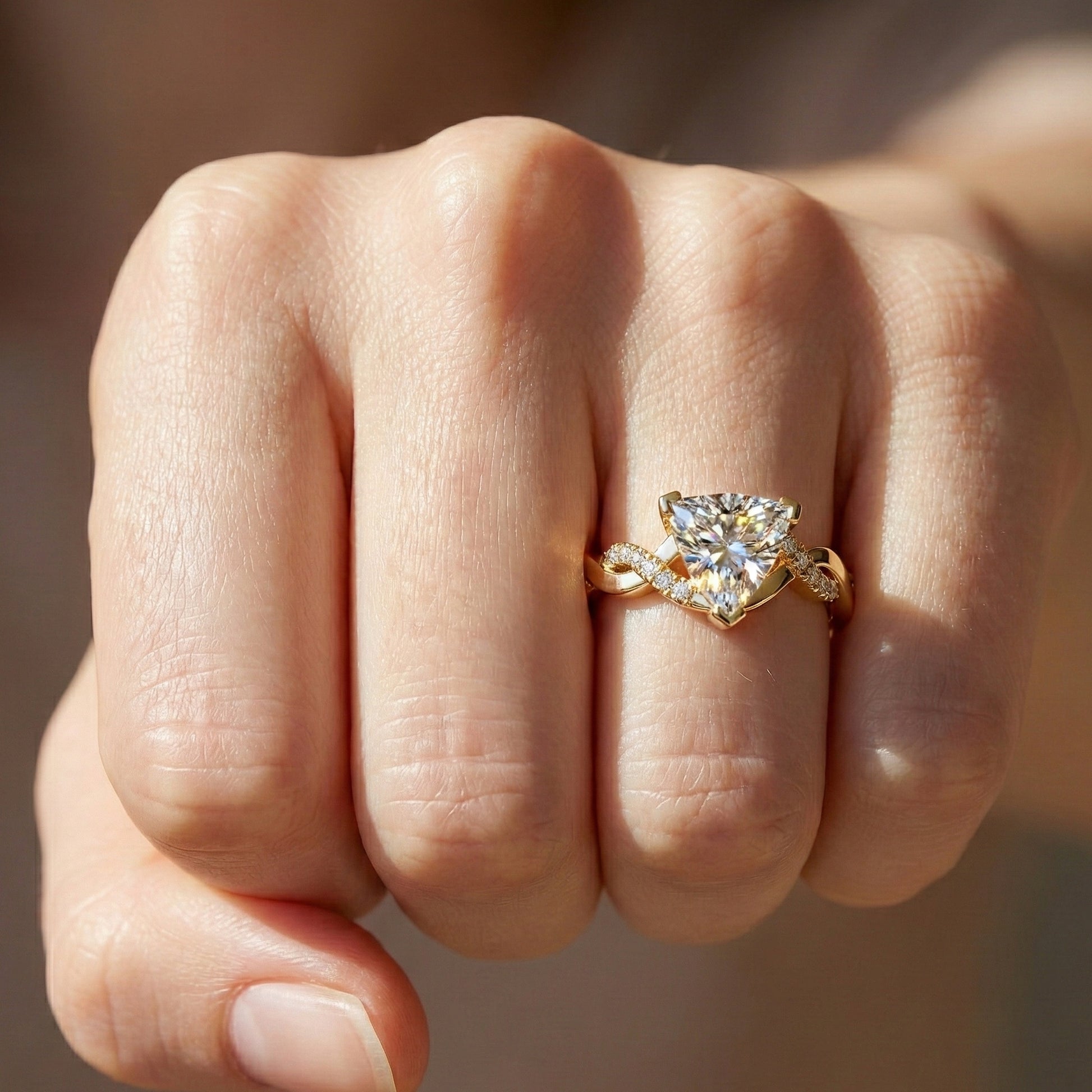 Twisted Infinity Trillion Solitaire Engagement Ring in 14K Solid Gold, 0.70 CT Trillion Cut Lab Created Diamond, Gift for Her