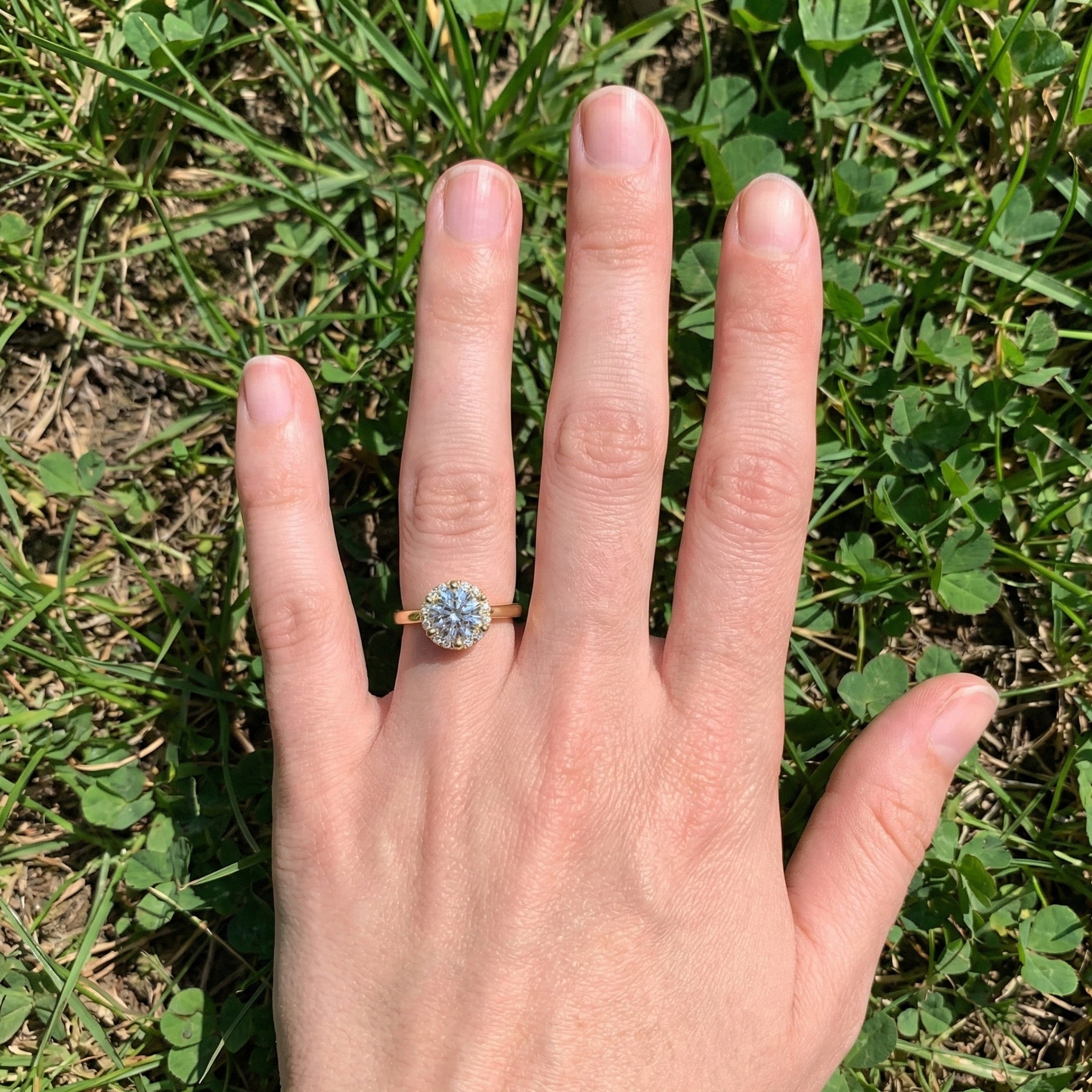 Dainty Round Halo Engagement Ring in 14K Solid Gold, 1.00 CT Round Cut Lab Created Diamond, Proposal Gift for Her