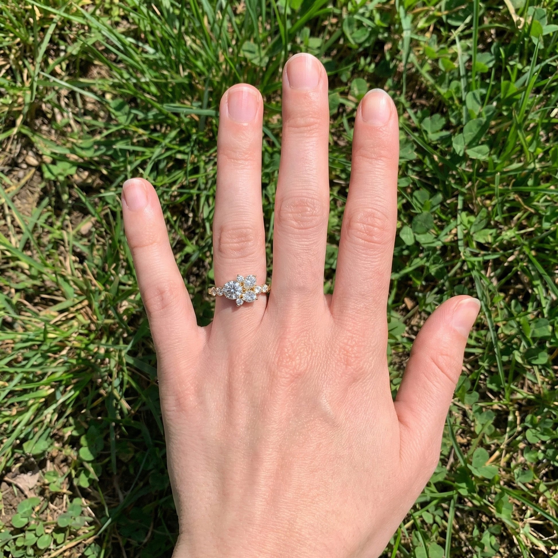 Unique Flower Cluster Ring in 14K Solid Gold, 0.75 TCW Round Cut Lab Created Diamonds, Engagement Ring, Bridal Jewelry